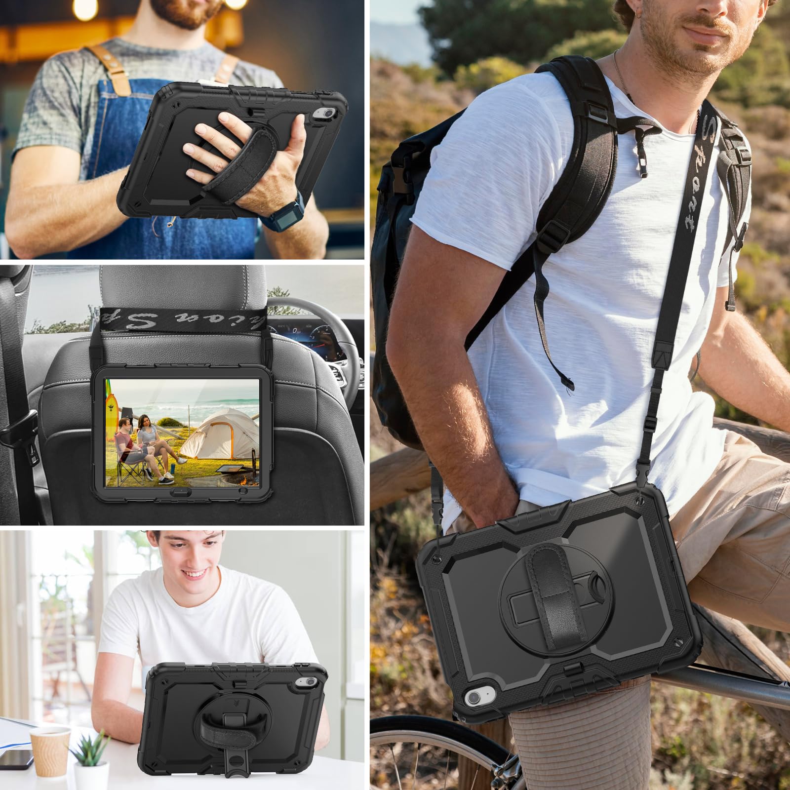 Premium Heavy Duty Protective Case for iPad 10th/11th Generation (2022/2025) A2696/A2757/A2777/A3354/A3355 - Shockproof Cover with Built-in Pencil Holder, Screen Protector & Hand Strap - Perfect for Work, School & Travel (Black)