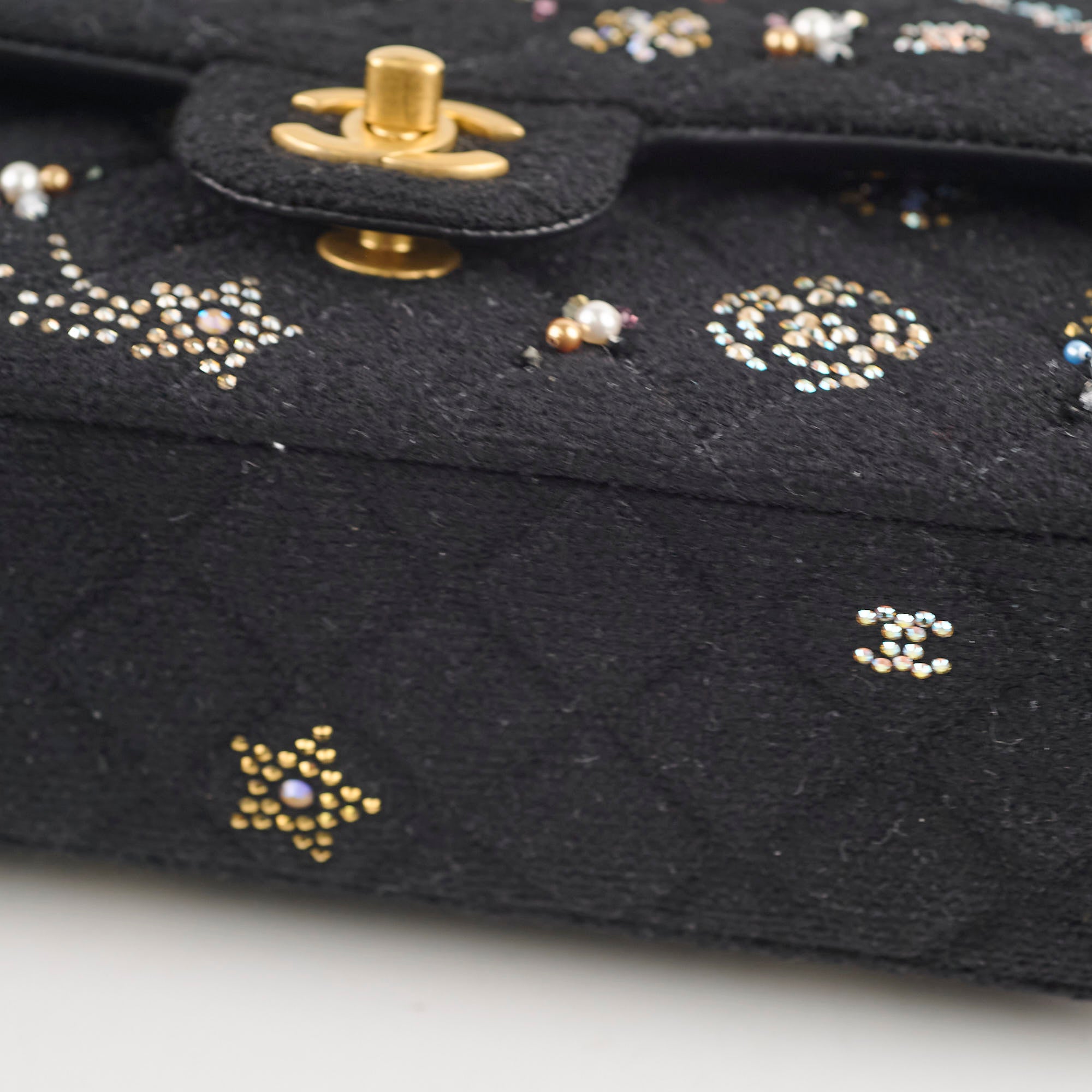 Chanel Medium Classic Crystal Embellished Flap Bag Black Microchip - Luxury Designer Handbag for Women, Evening Parties & Special Occasions