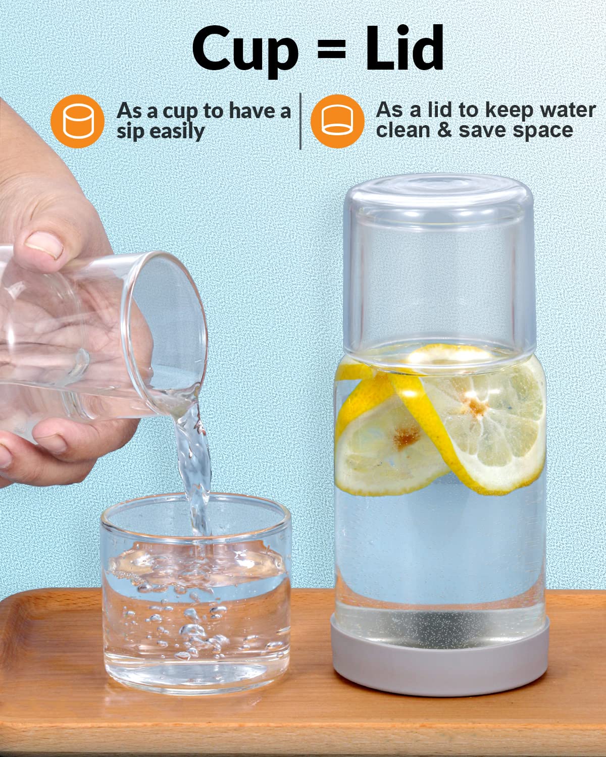 18oz Clear Glass Water Carafe with Tumbler Set - Nightstand Carafe with Silicone Coaster, Heat & Cold Resistant - Perfect for Bedside Hydration, Bathroom Mouthwash Dispenser & Office Drinkware