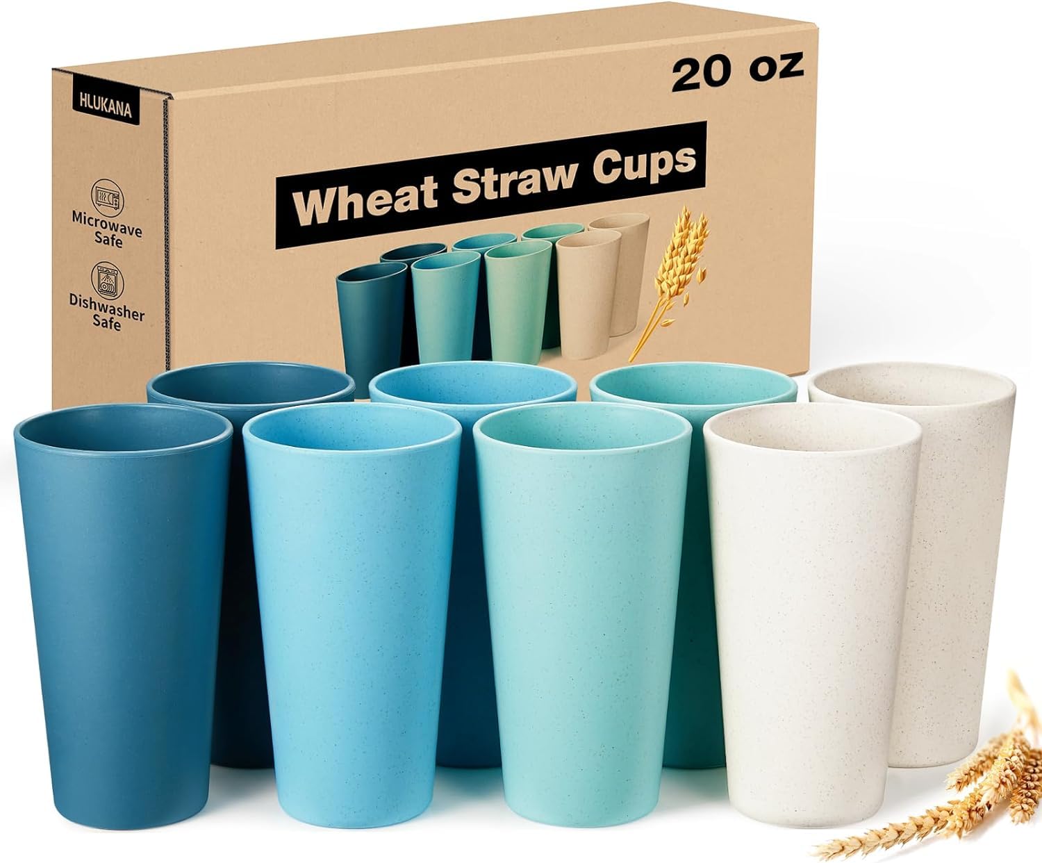 **8-Pack Wheat Straw Cups - 20oz Unbreakable, Chip-Resistant, BPA-Free Reusable Tumblers for Water, Juice & Smoothies - Dishwasher & Microwave Safe - Perfect for Kitchen, Camping, Travel & Outdoor Activities**