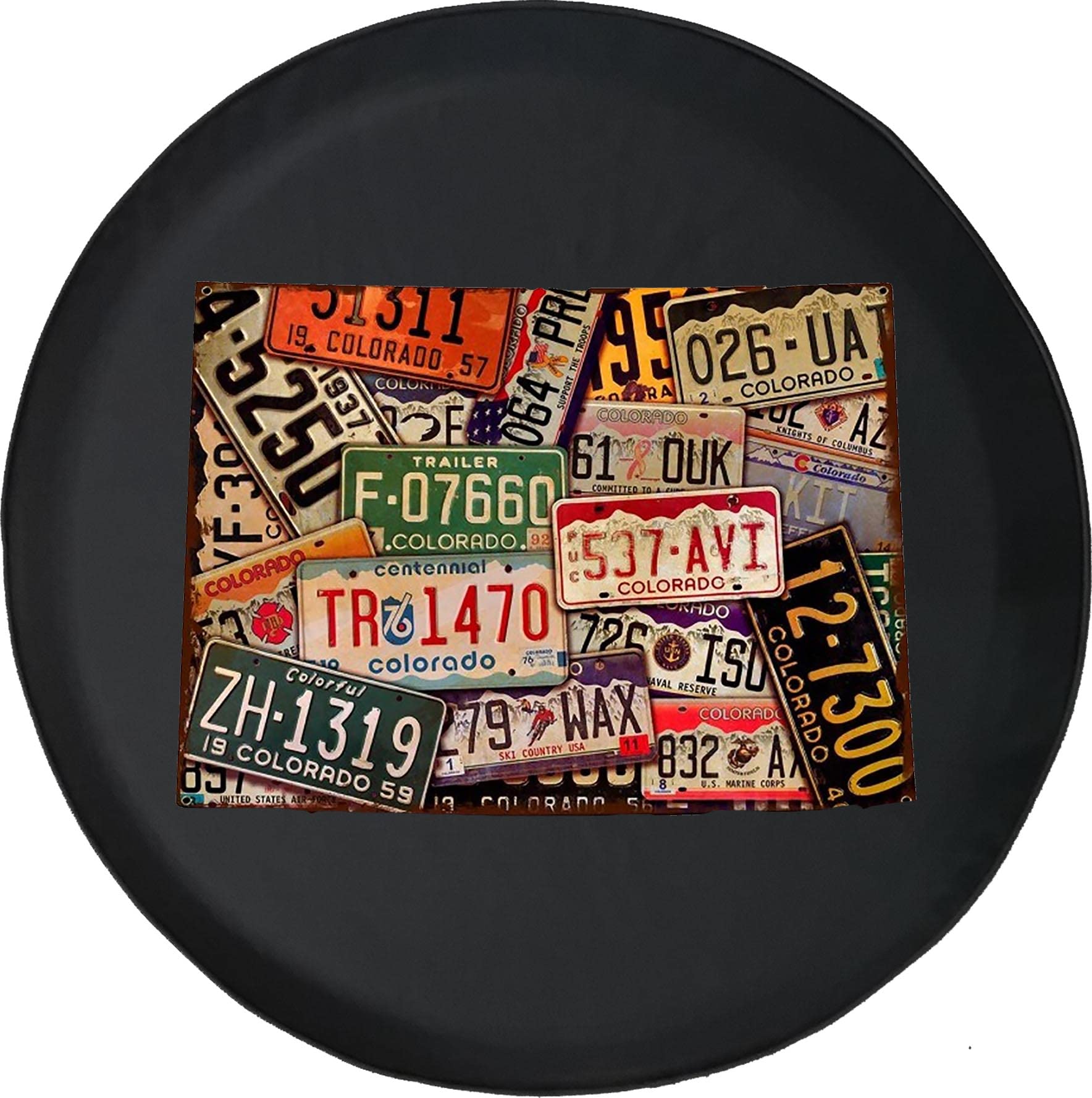 Vintage Colorado License Plate Black 28 Inch RV Tire Cover - Durable Wheel Protection for Trailers, Trucks, SUVs, Campers | Perfect for Road Trips, Camping & Outdoor Adventures