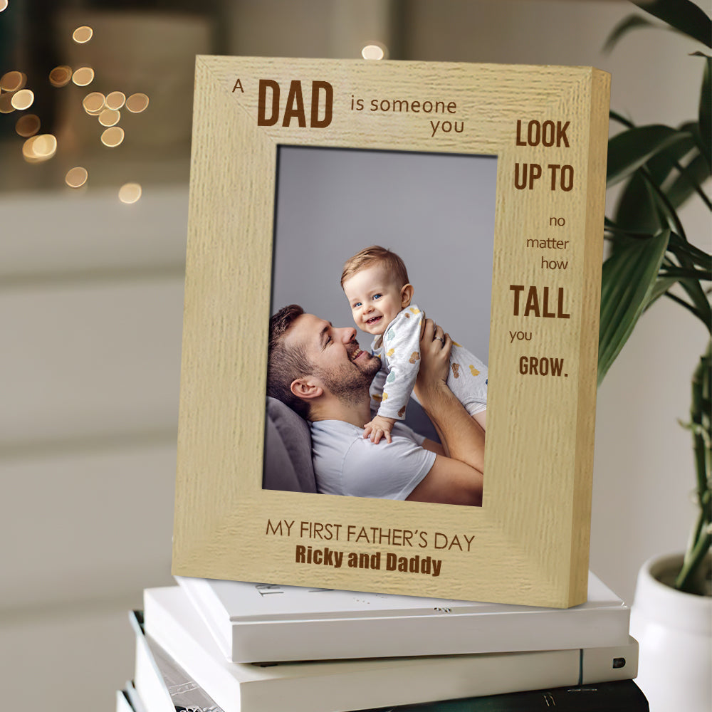 Personalized Wood Photo Frame with Custom Name - Unique Father's Day Gift for Dad - Perfect for Home Decor, Office Display & Special Occasions
