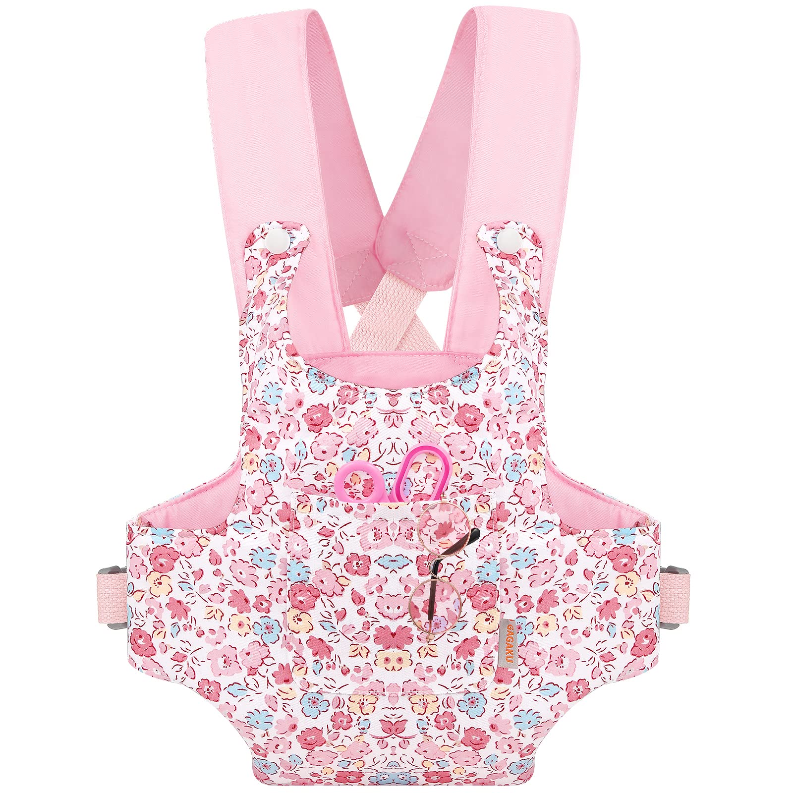 GAGAKU Adjustable Baby Doll Carrier for Girls - Soft Stuffed Animal Carrier with Comfortable Straps Fits 12 to 20 Inch Reborn Dolls (Pink Floral Design) - Perfect for Pretend Play, Tea Parties & Outdoor Adventures