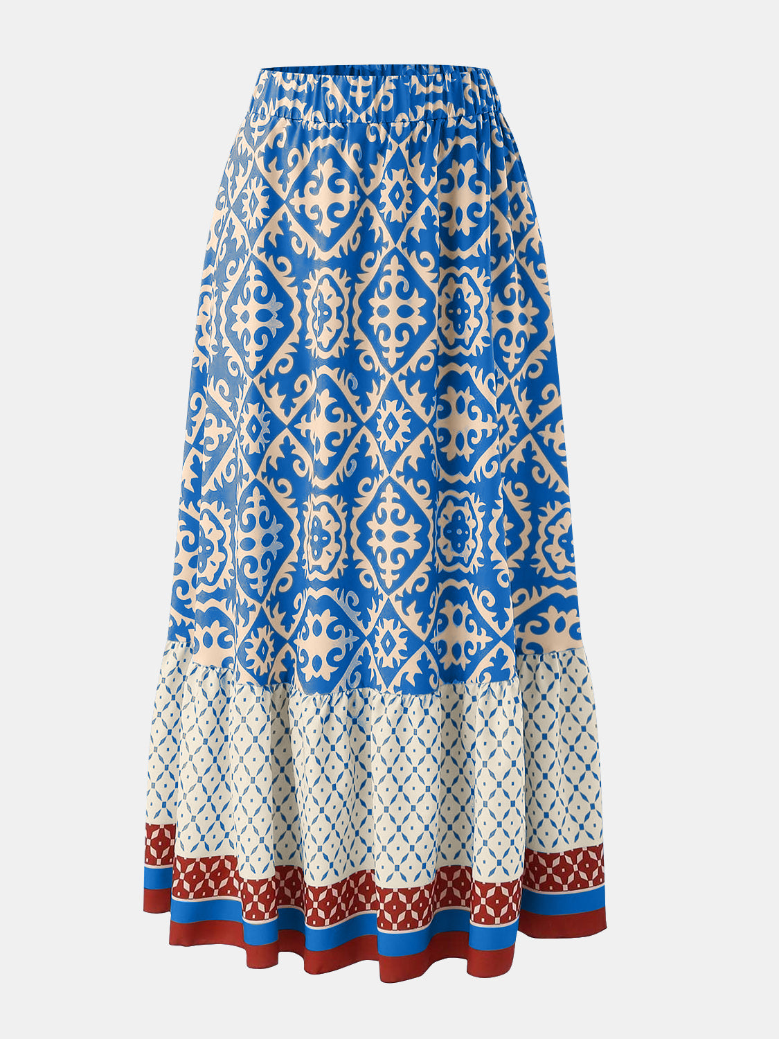 Stylish Geometric Print Elastic Waist Skirt for Women - Comfortable Stretchy Midi Skirt for Casual Wear, Office, and Date Nights