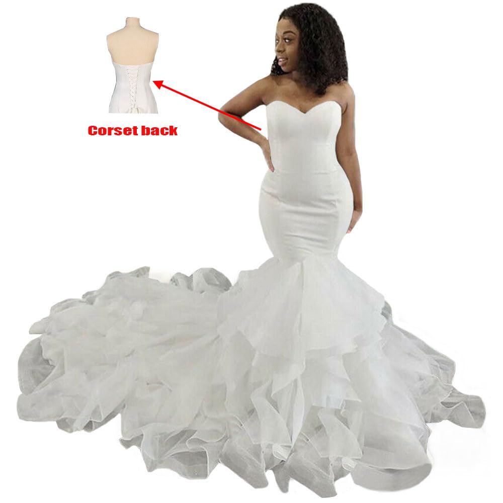 XYAYE Strapless Satin Mermaid Wedding Dress with Cascading Ruffles - Elegant Bridal Gown for Beach, Church & Formal Weddings
