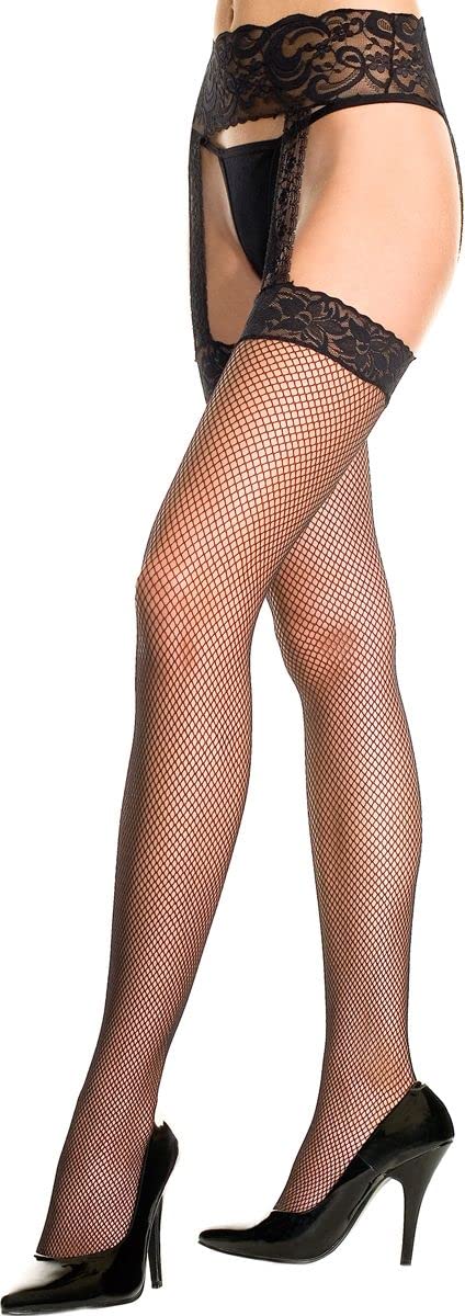 Plus Size Women's Lace Top Fishnet Garter Belt Stockings - Sexy Lingerie for Date Night & Special Occasions