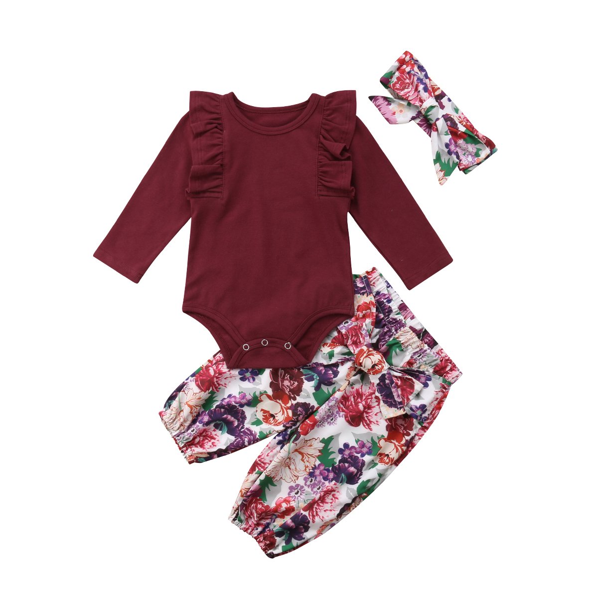 3PCS Baby Girl Clothes Set - Floral Romper, Bodysuit & Pants Outfit for Newborn Toddler | Soft Cotton Infant Jumpsuit for Playtime, Photo Shoots & Daily Wear