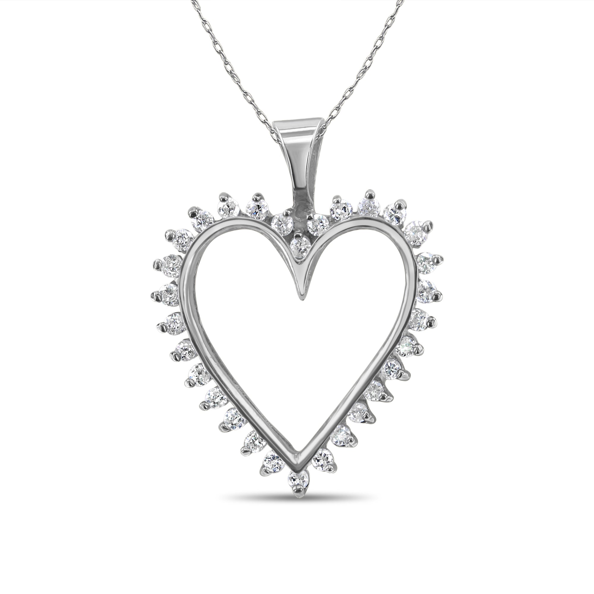 14K White Gold Diamond Cutout Heart Pendant Necklace - 0.65cttw, Perfect for Valentine's Day Gifts & Anniversary Jewelry