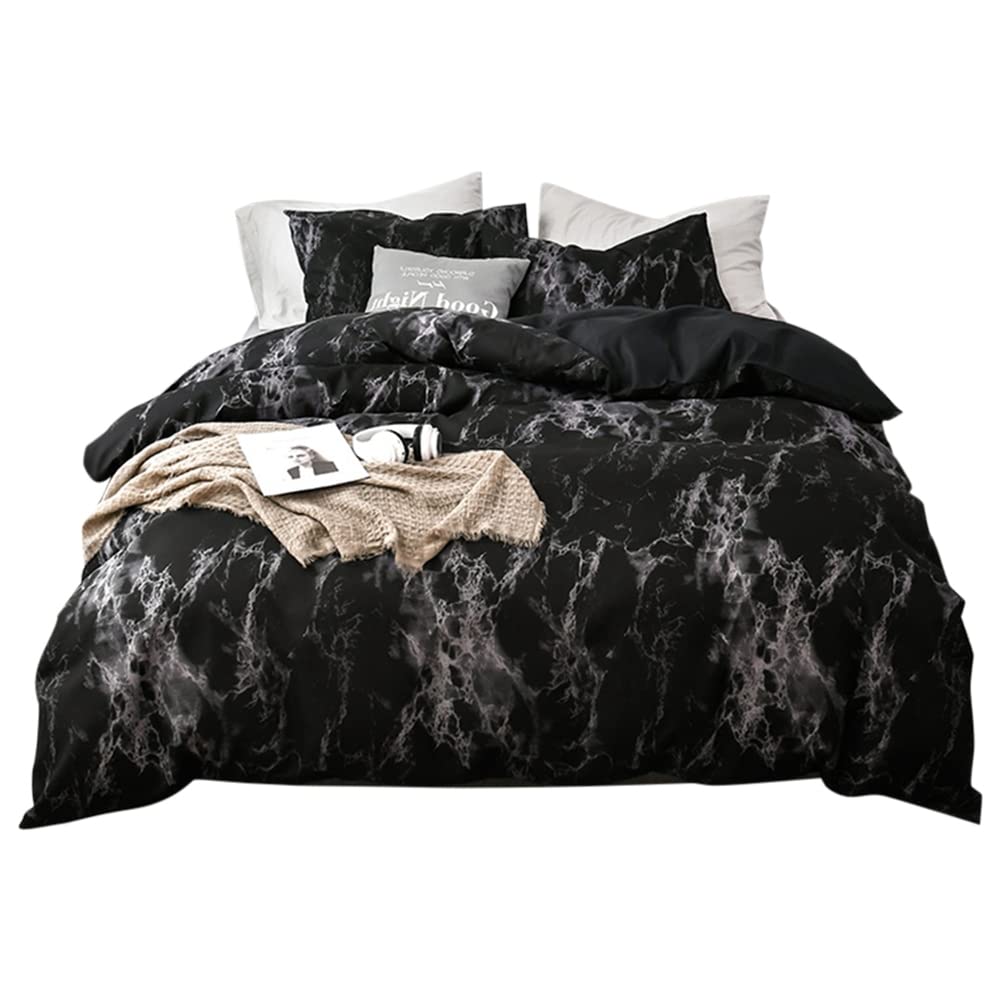 Marbled Duvet Cover Set - Queen Size Luxury Marble Pattern Bedding Set for Bedroom & Living Room (Black Marble Design) | Perfect for Modern Home Decor, Guest Rooms & Airbnb Styling