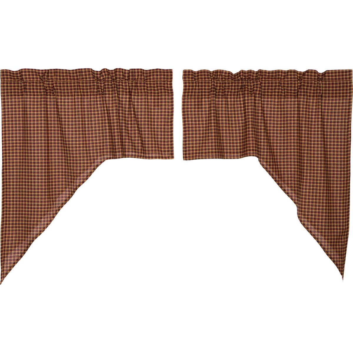 VHC Brands Patriotic Patch Kitchen Window Curtains - Set of 2 Plaid Swag Valances (Red, 36x36x16) for Farmhouse, Country & American Decor | Perfect for Kitchen, Dining Room & Cabin Windows