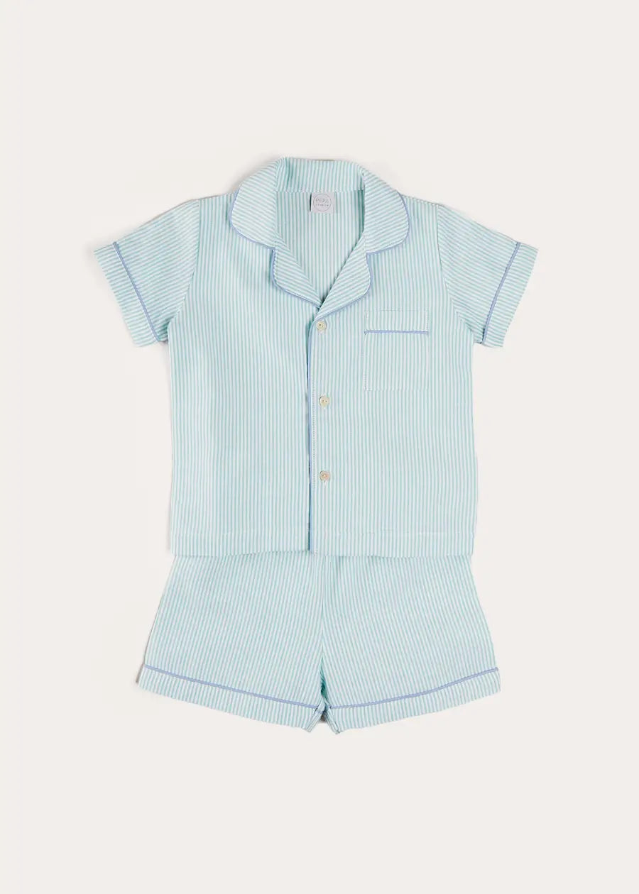 Rochester Striped Short Sleeve Cotton Pajamas for Kids - Green (18 Months to 10 Years) | Soft & Comfortable Sleepwear for Boys & Girls | Perfect for Bedtime, Lounging & Family Matching Pajama Sets