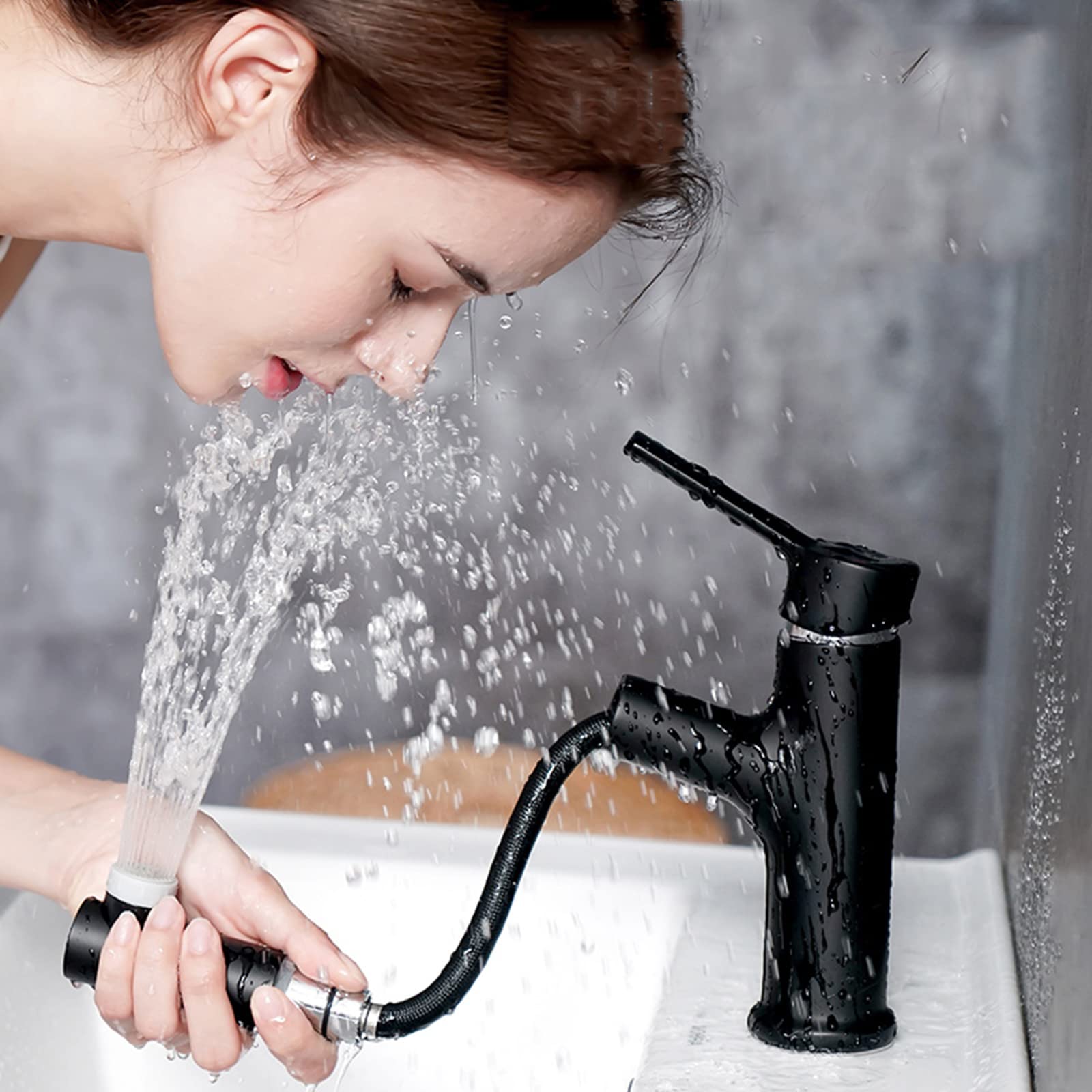 Black Single Handle Pull-Out Sprayer Kitchen Faucet with 2 Modes - Cold & Hot Water Brass Sink Mixer Tap for Bathroom or Commemoration - Perfect for Modern Home, Restaurant, and Office Use