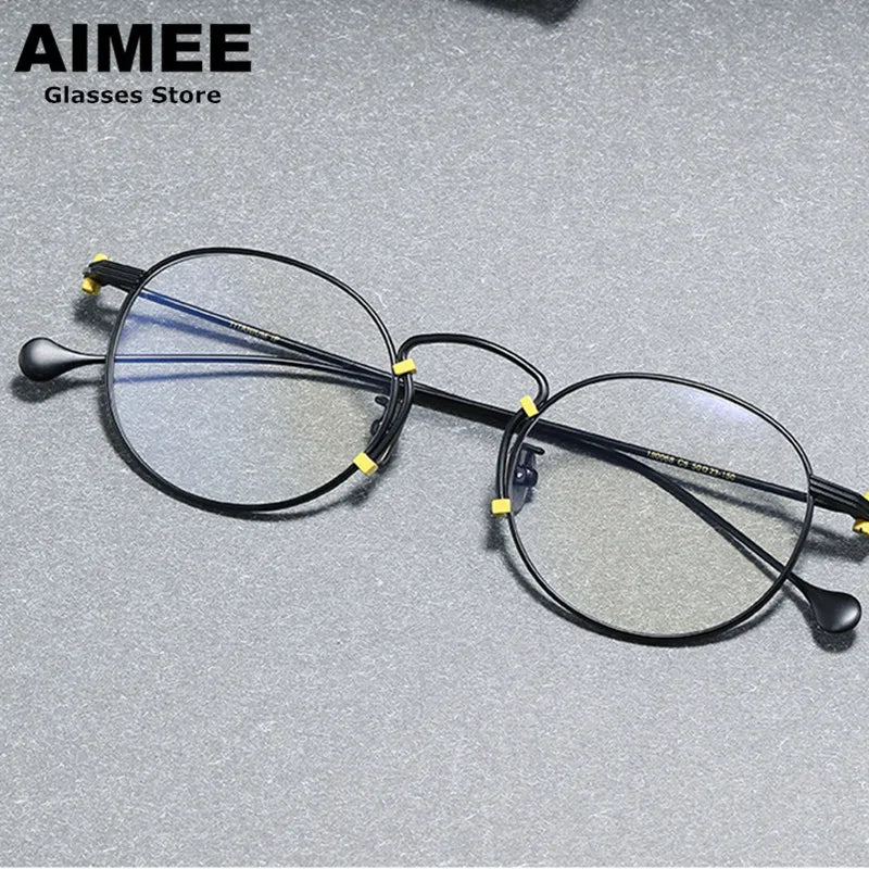 Aimee Unisex Full Rim Round Titanium Eyeglasses Frame 190068 - Lightweight Durable Glasses for Men & Women, Perfect for Reading, Work & Everyday Wear