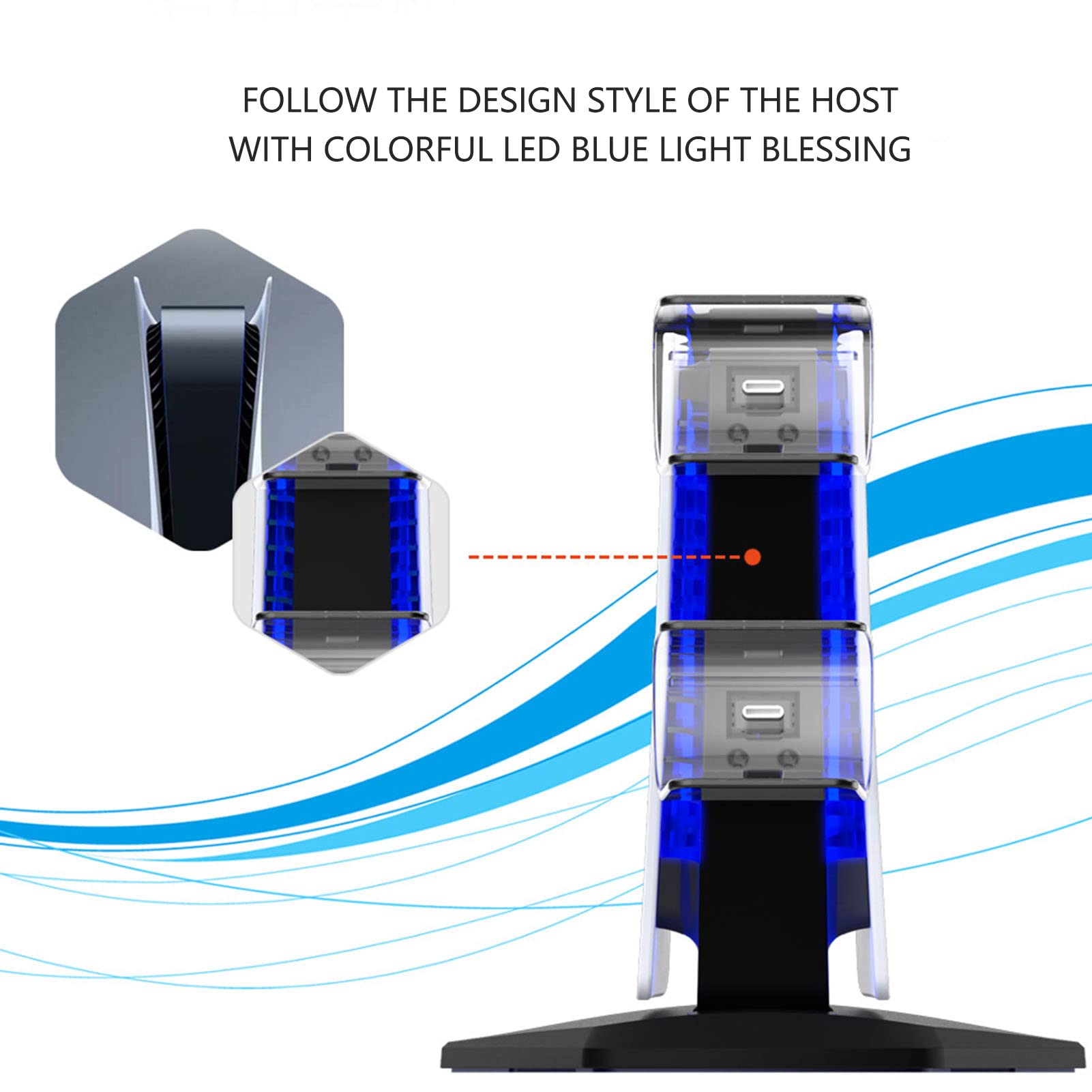 TOTITOM Wireless Charging Station for PS5 Controller - Dual Port Fast Charging Dock with Ambient Light, Compatible with PlayStation 5 Accessories (White) - Perfect for Gaming Setup & Nighttime Play
