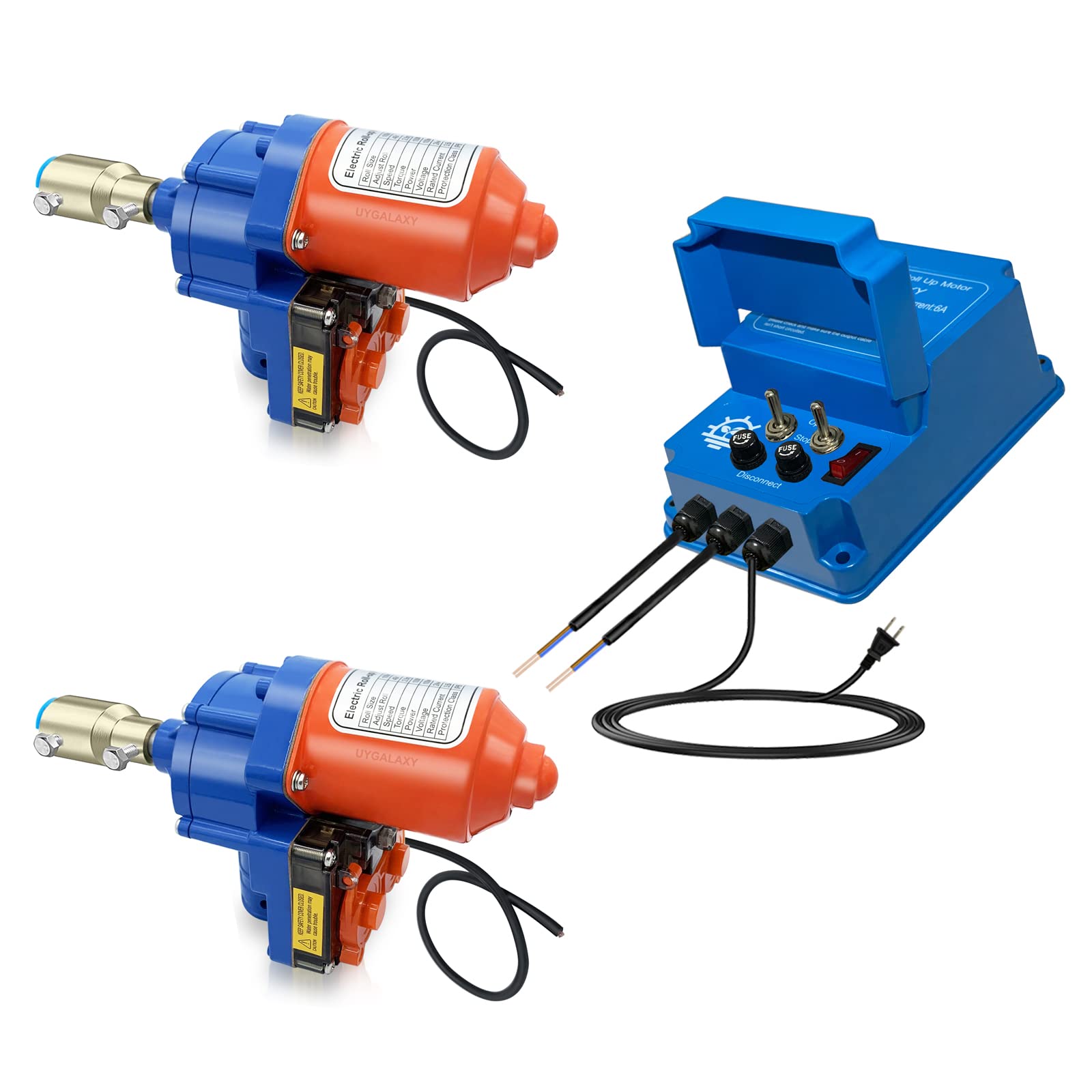 UYGALAXY Greenhouse Film Roll Up Motors with Limit Switch (2 Packs) + Transformer Controller Joint Box (AC110V to DC24V) - Automatic Ventilation System for Top Greenhouse Windows, Perfect for Commercial Greenhouses, Hydroponics & Plant Nurseries