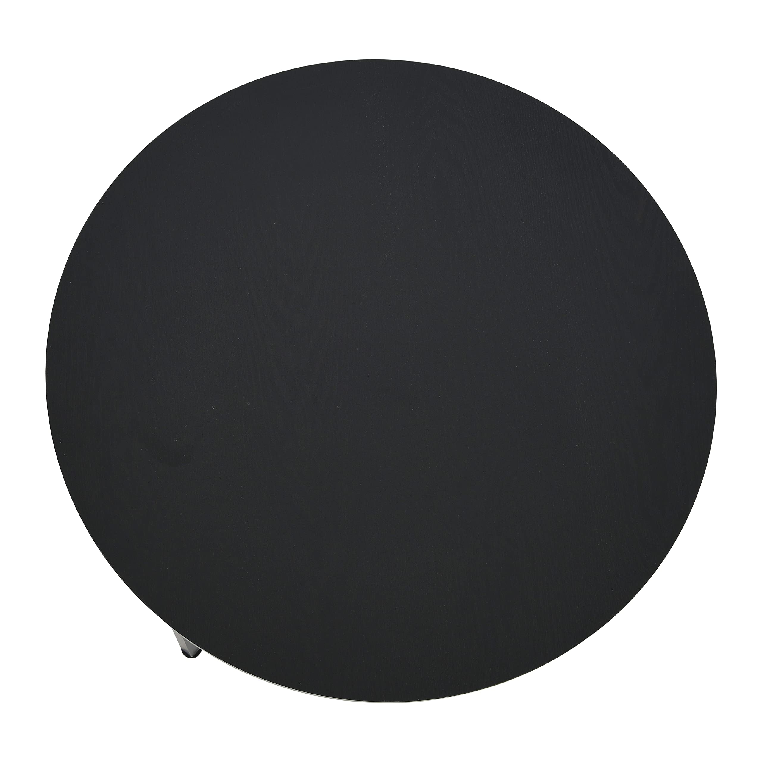 Black Oak Round Coffee Table - Metal & Wood Grain for Living Room