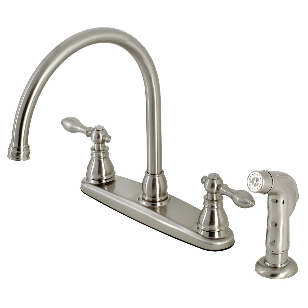Kingston Brass KB725ACLSP American Classic Centerset Kitchen Faucet with Side Sprayer - High Arc Pull-Out Sprayer for Modern Farmhouse & Commercial Kitchens