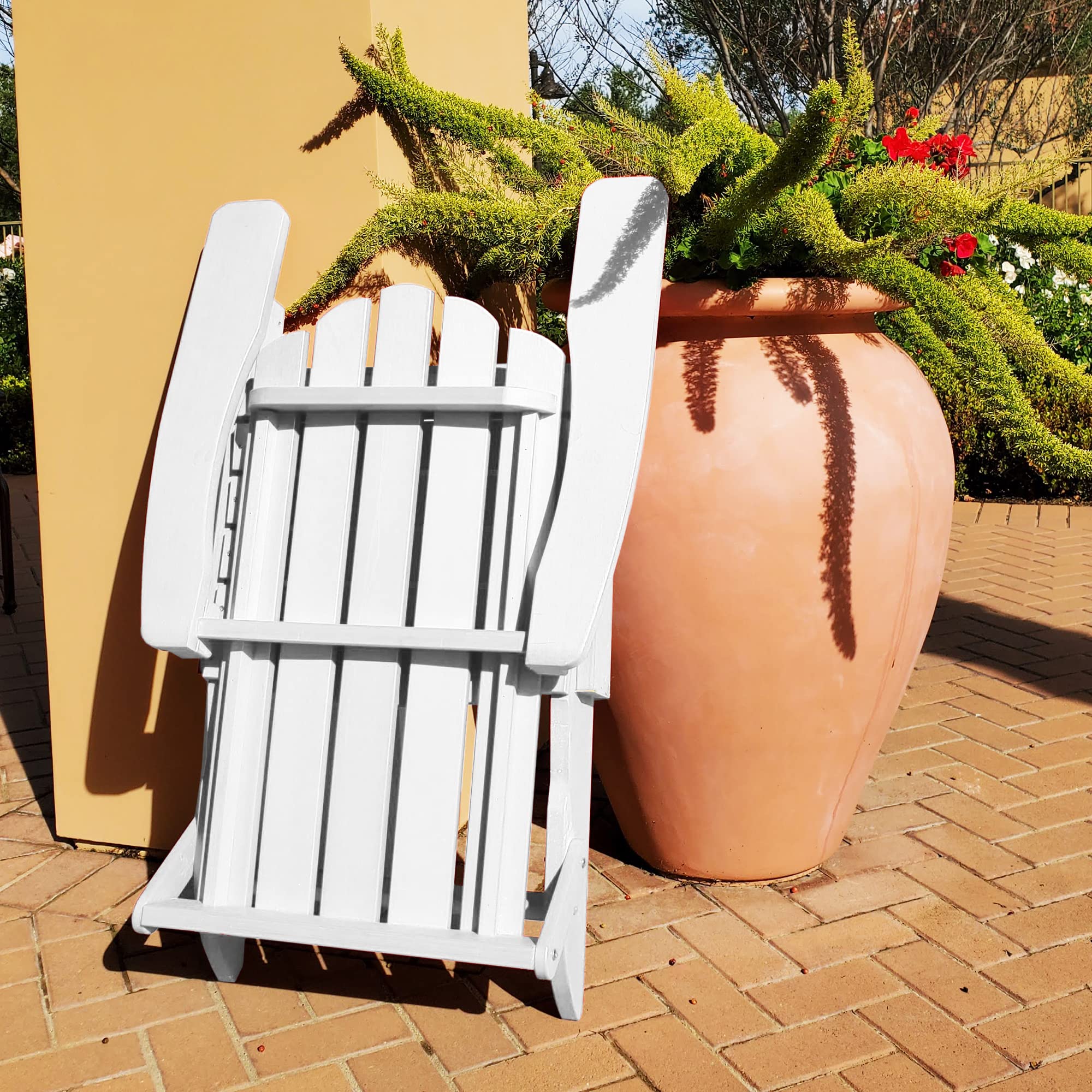 Folding Adirondack Chair - Weather Resistant & Sturdy Outdoor Patio Furniture - Easy to Assemble Plastic Garden Chair Supports 300 lbs - Perfect for Porch, Backyard, Fire Pit & Poolside Relaxation (White)