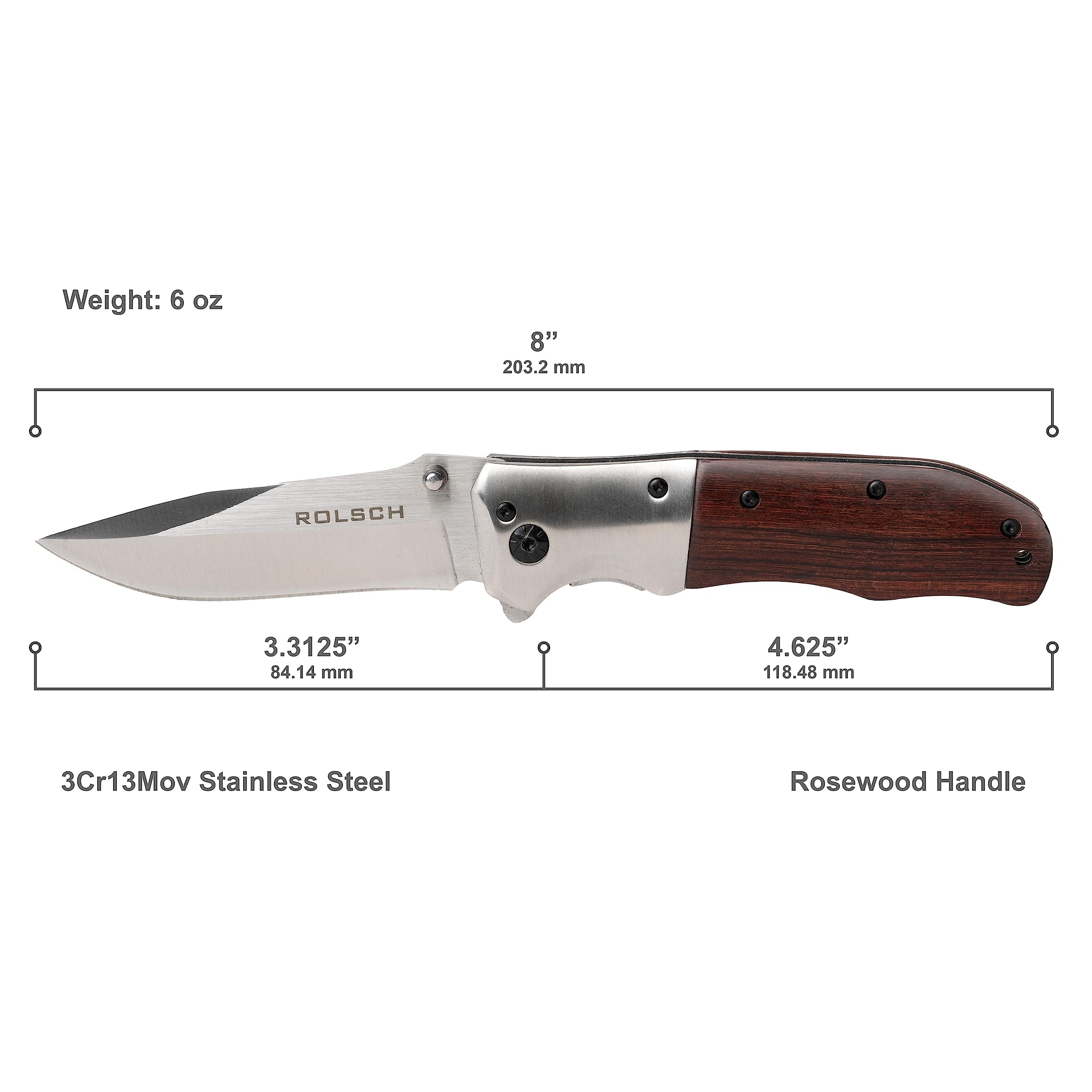 Premium Spring Assisted Folding Pocket Knife - Stainless Steel Blade with Rosewood Handle & Secure Pocket Clip - Ideal for Hunting, Camping, Survival, Tactical & Everyday Carry (EDC) - Perfect Outdoor Gear for Adventurers & Professionals