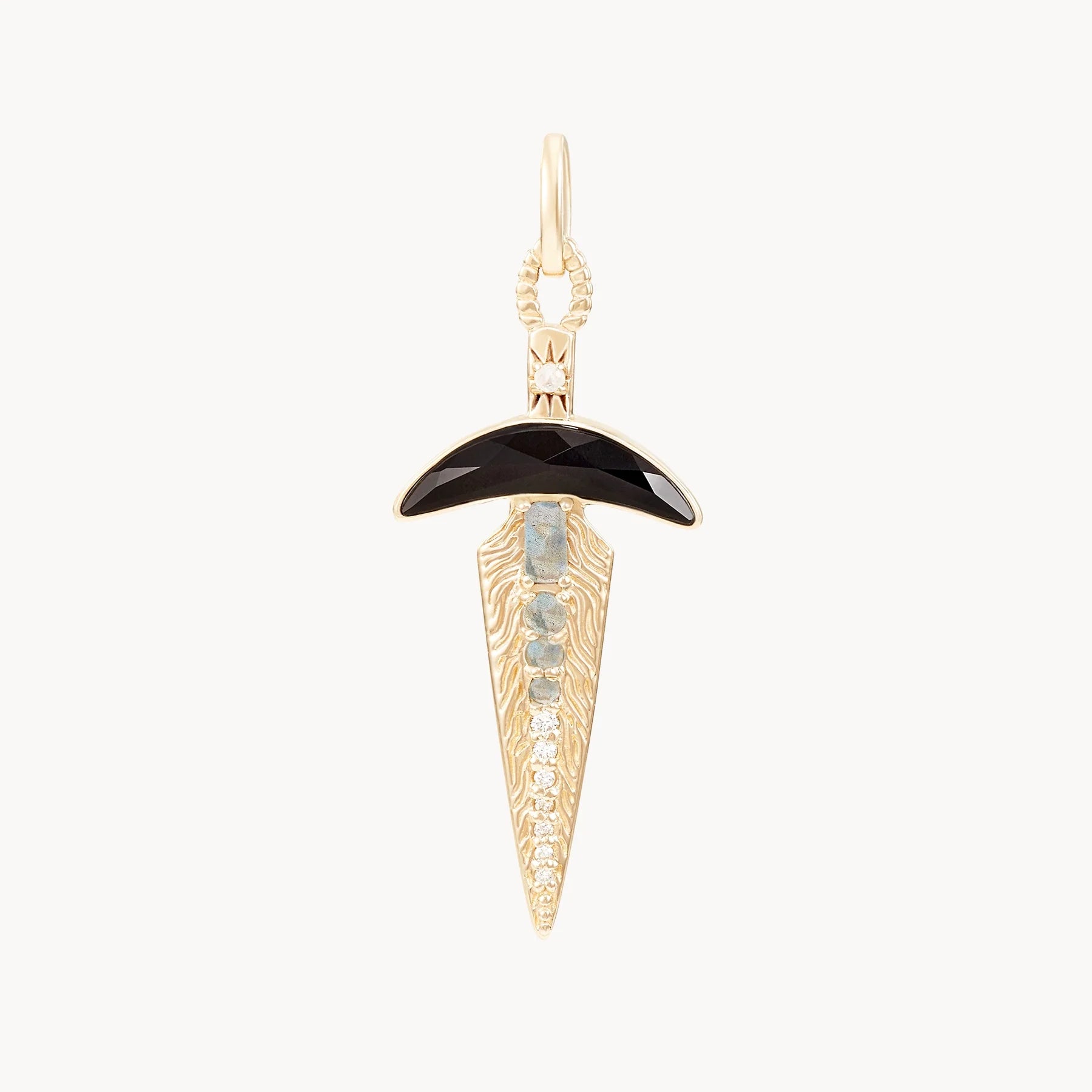 10K Gold Black Onyx Dagger Charm Pendant - Gothic Jewelry for Men & Women, Perfect for Necklaces, Bracelets & Alternative Fashion Accessories