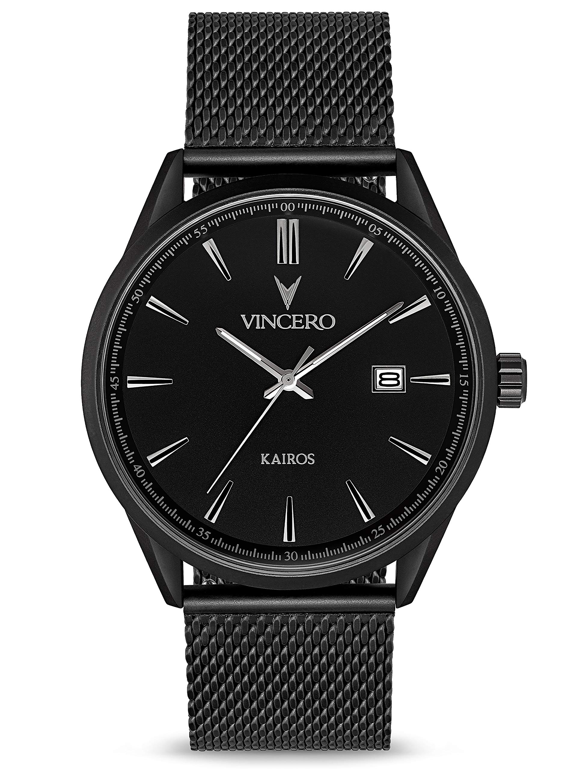 Vincero Kairos Luxury Men's Watch - 42mm Matte Black Analog Watch with Japanese Quartz Movement & Mesh Band - Perfect for Business, Casual & Formal Occasions
