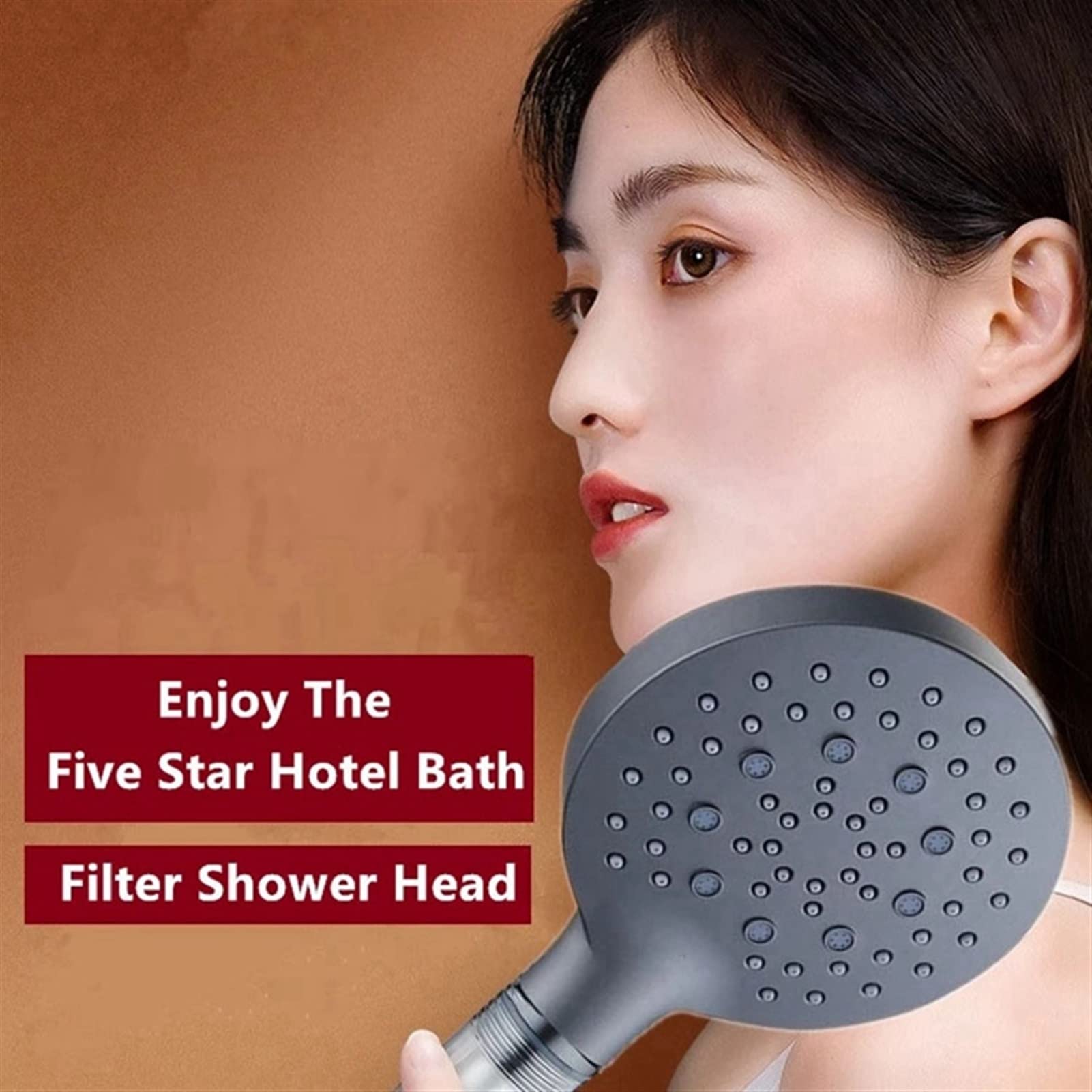 High Pressure Shower Head - 3 Gears Adjustable Rainfall Filter for Bathroom Water Saving | Black