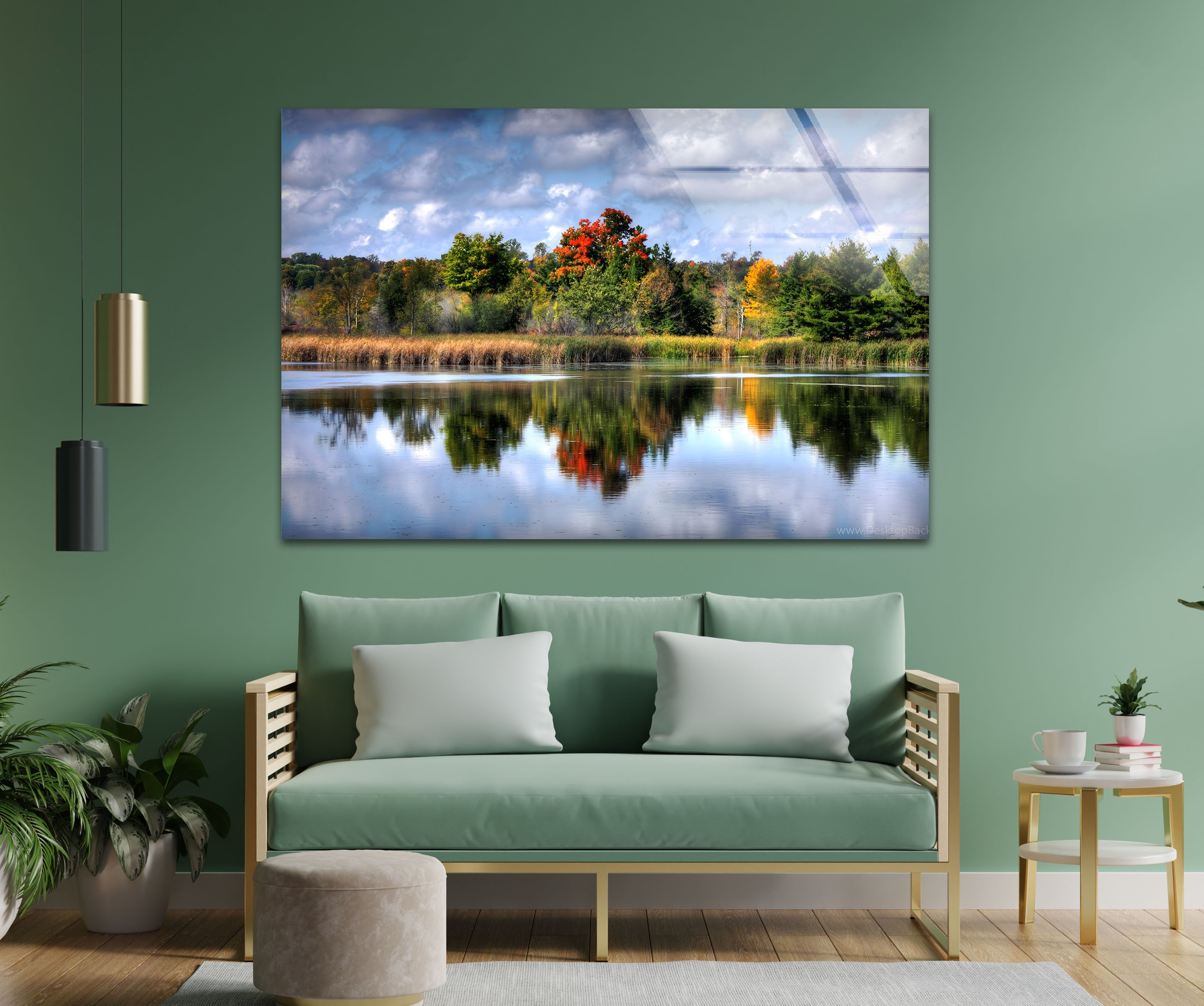 Autumn Reflections Scenic Forest Lake Glass Wall Art - Stunning Nature Decor for Living Room, Bedroom & Office