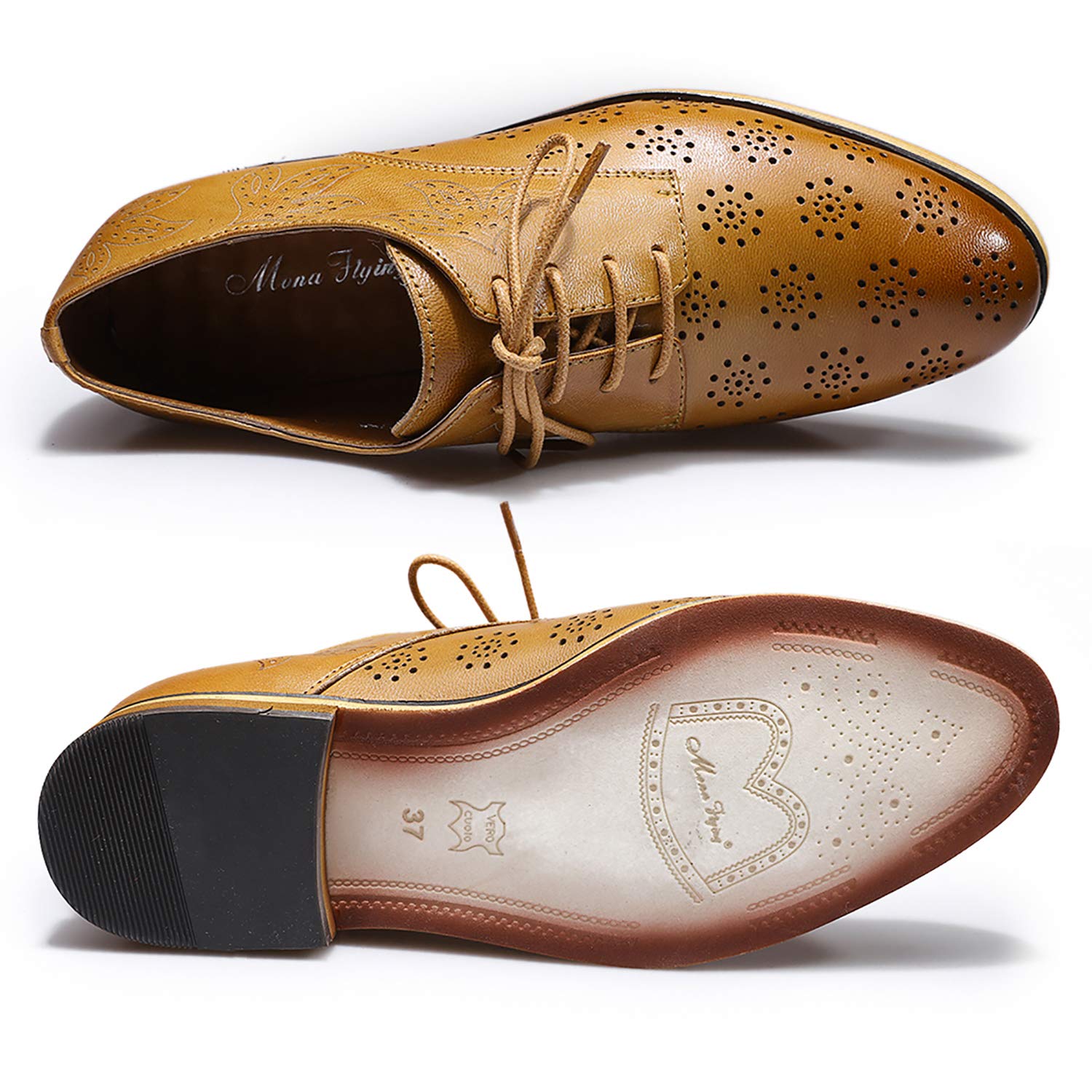 Women's Printed Oxford Brogue Derby Shoes - Lace-Up Leather Wingtip Shoes for Women - Stylish & Comfortable for Office, Casual & Formal Wear