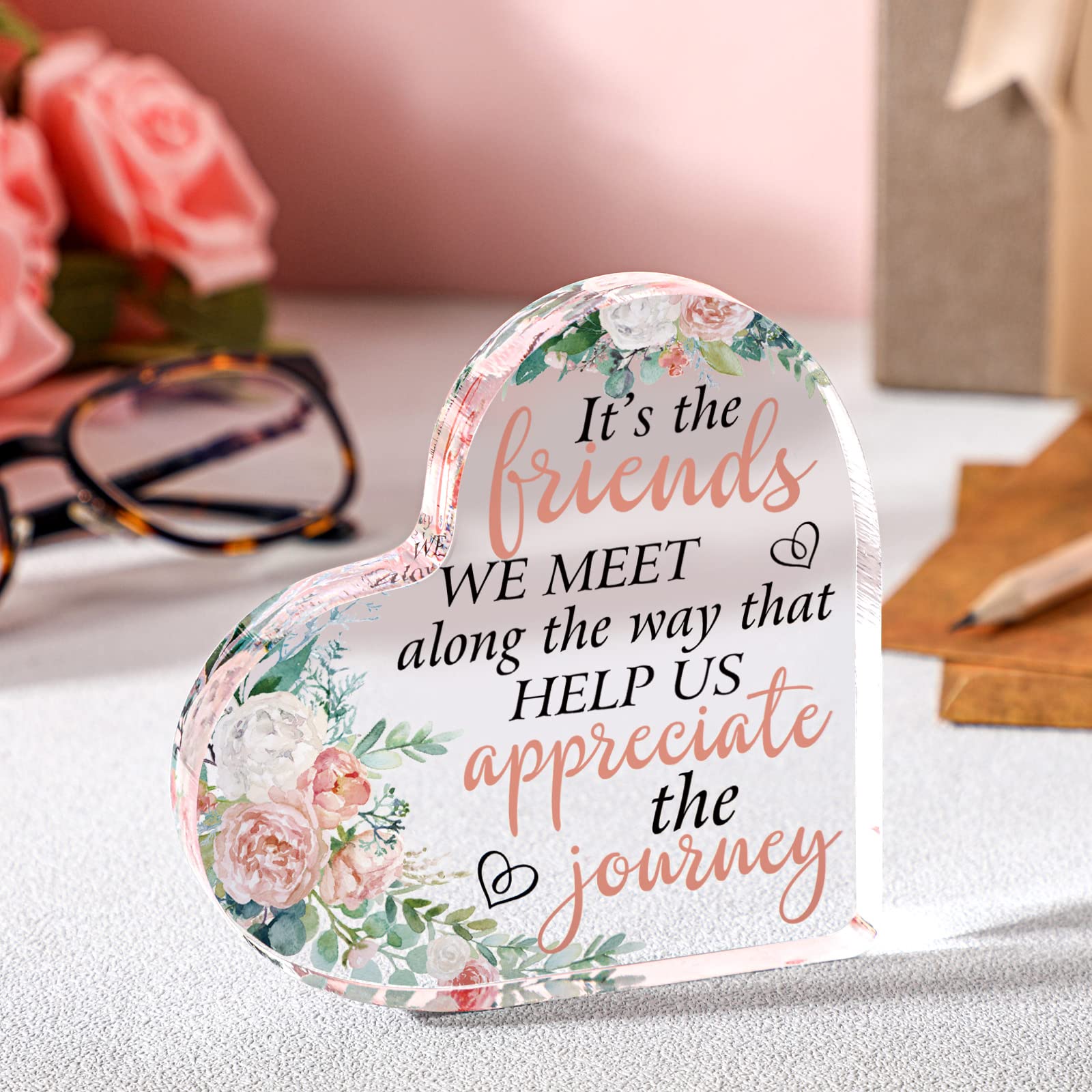 Spiareal Acrylic Heart Keepsake - Inspirational Journey Quote Sign, Unique Friendship & Birthday Gifts for Women, Elegant Home Office Decor, Paperweight & Shelf Display (10x10x1.4cm) - Perfect for Desks, Bookshelves & Gift-Giving Occasions