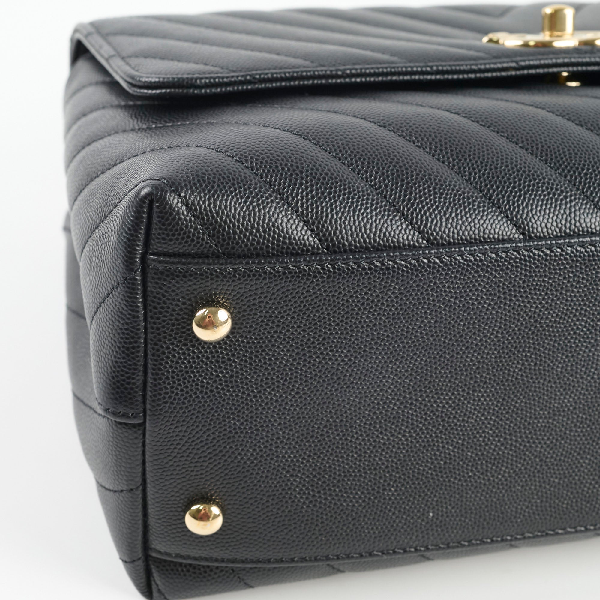 Chanel Medium Coco Handle Bag - Black Chevron Leather with Lizard Top Handle | Luxury Designer Handbag for Women, Perfect for Work, Parties & Special Occasions