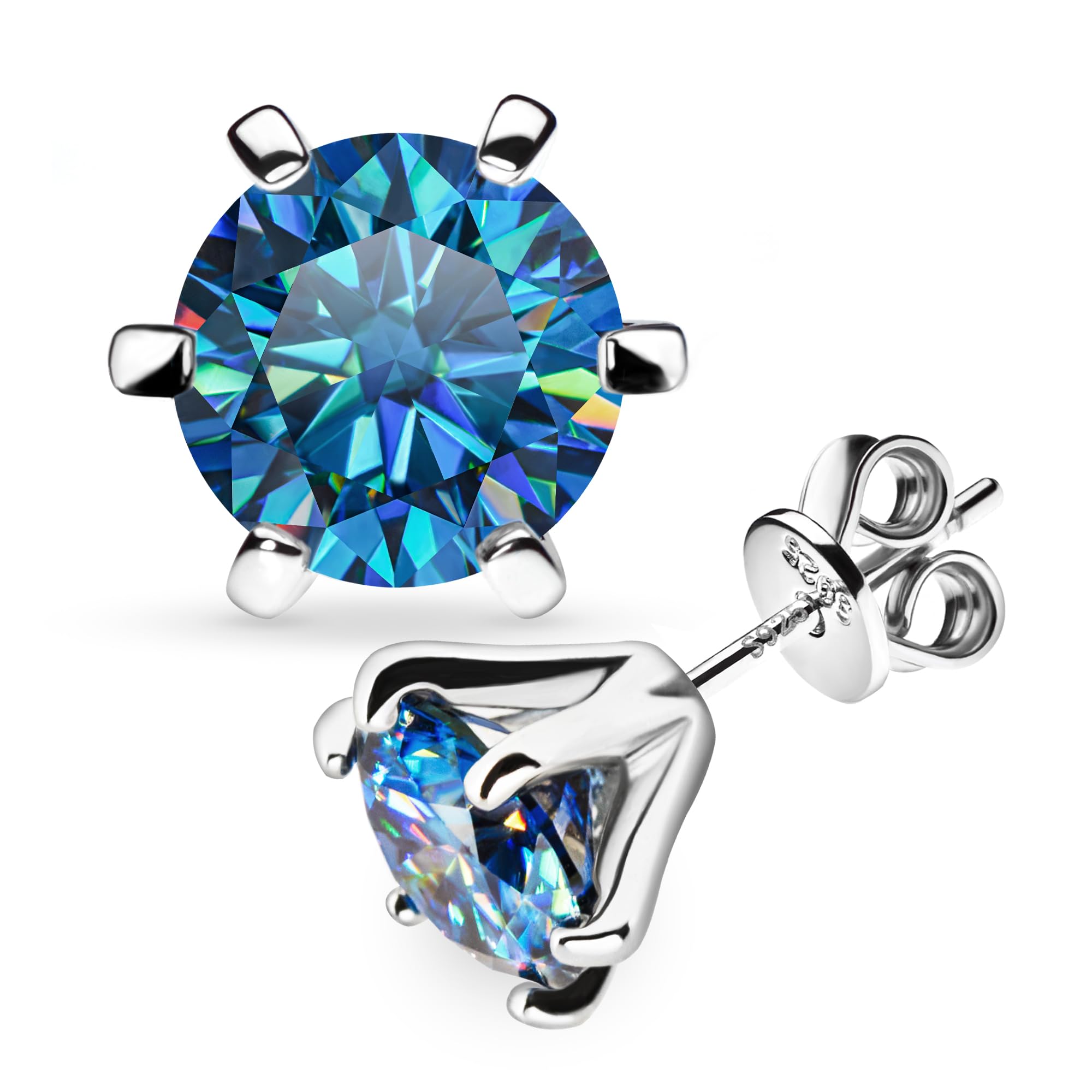 GIGAJEWE 2.0ct Round Cut Moissanite Stud Earrings for Women & Men - 18K White Gold Plated Sterling Silver - Perfect for Weddings, Anniversaries & Special Occasions