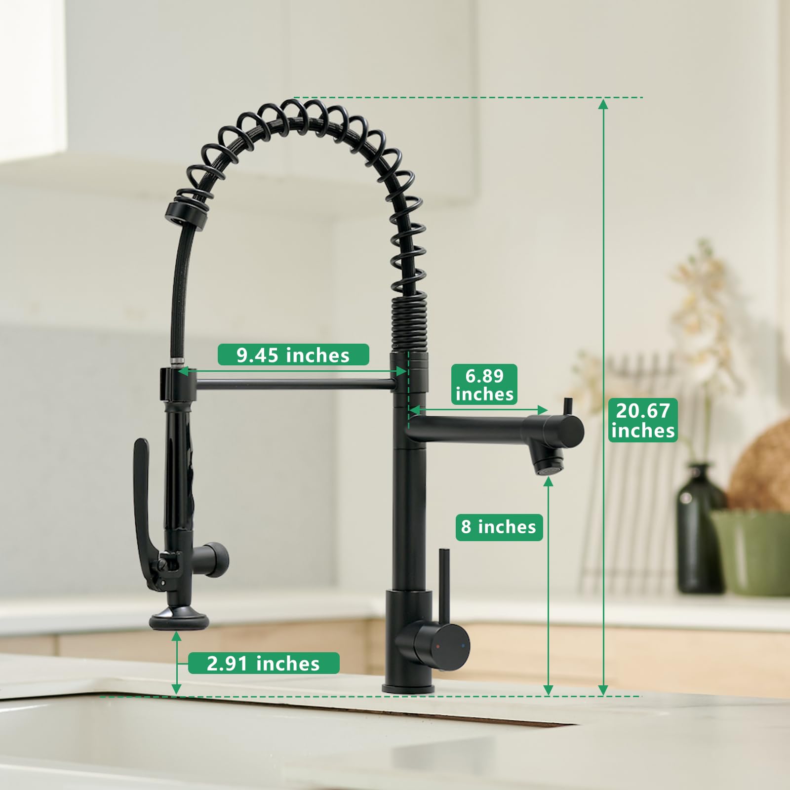 Fapully Black Kitchen Faucet with Deck Plate - Modern Matte Black Pull Down Sprayer Faucet for Sink, High Arc Brushed Nickel Gooseneck Design - Perfect for Home Kitchen, Restaurant & Commercial Use