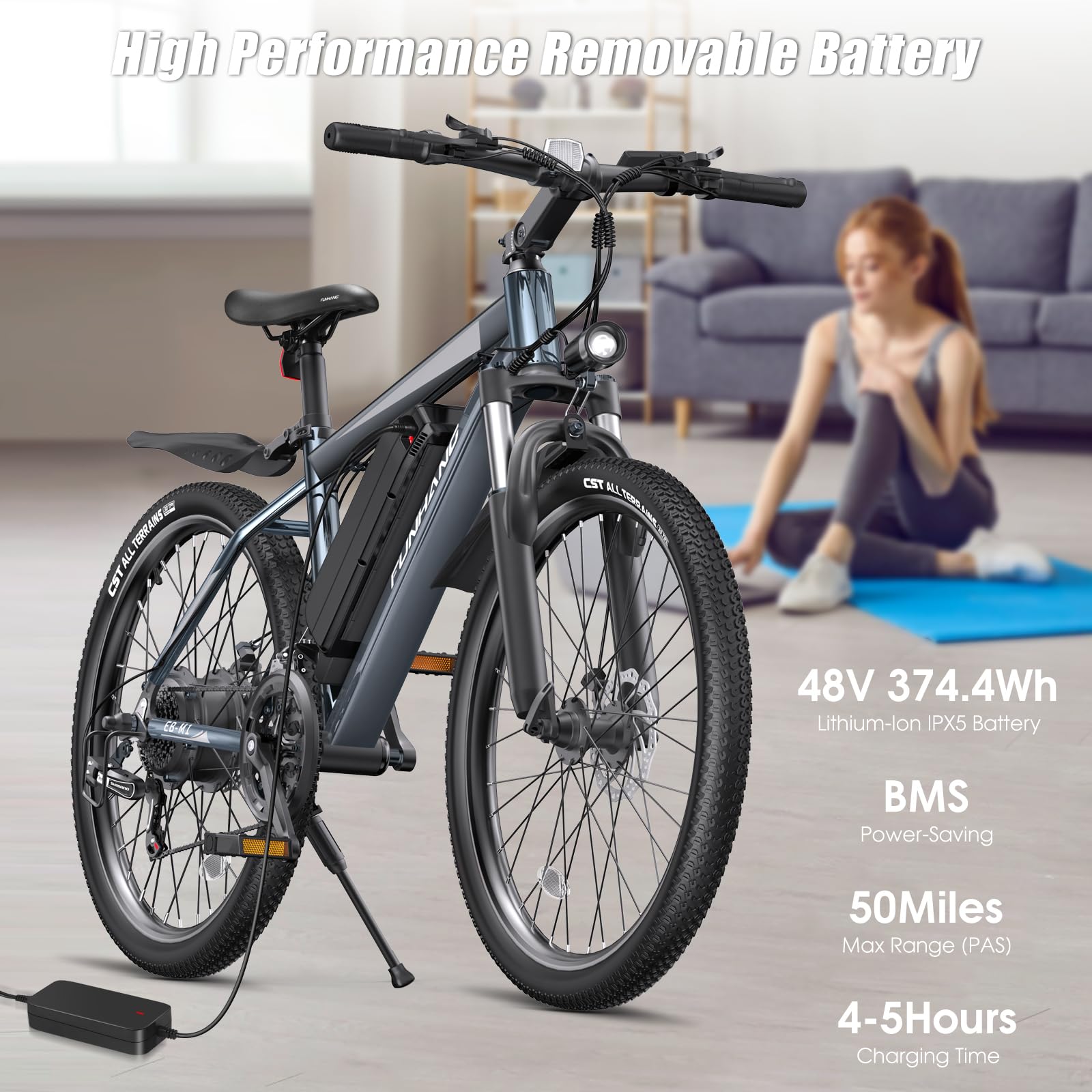 1000W Electric Bike for Adults - 50 Miles Range, 21.7MPH Speed, 26