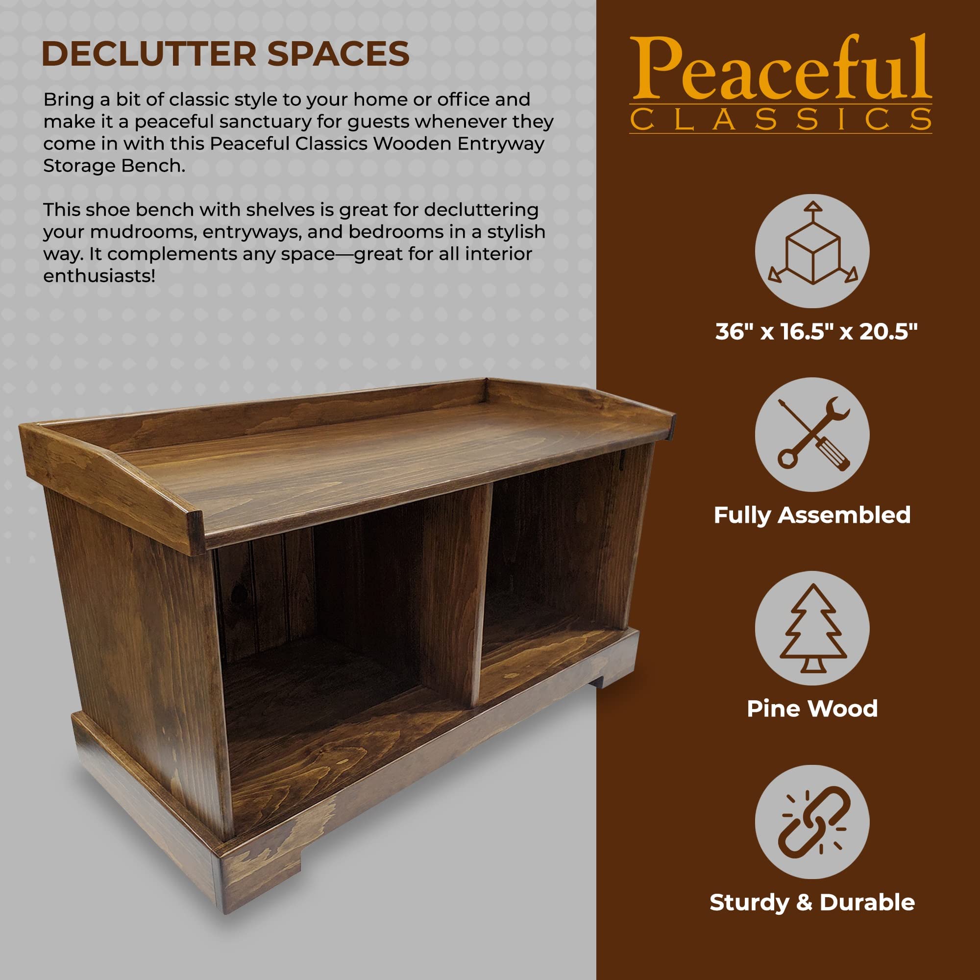 Amish Wooden Entryway Storage Bench with Shoe Cubby | 36