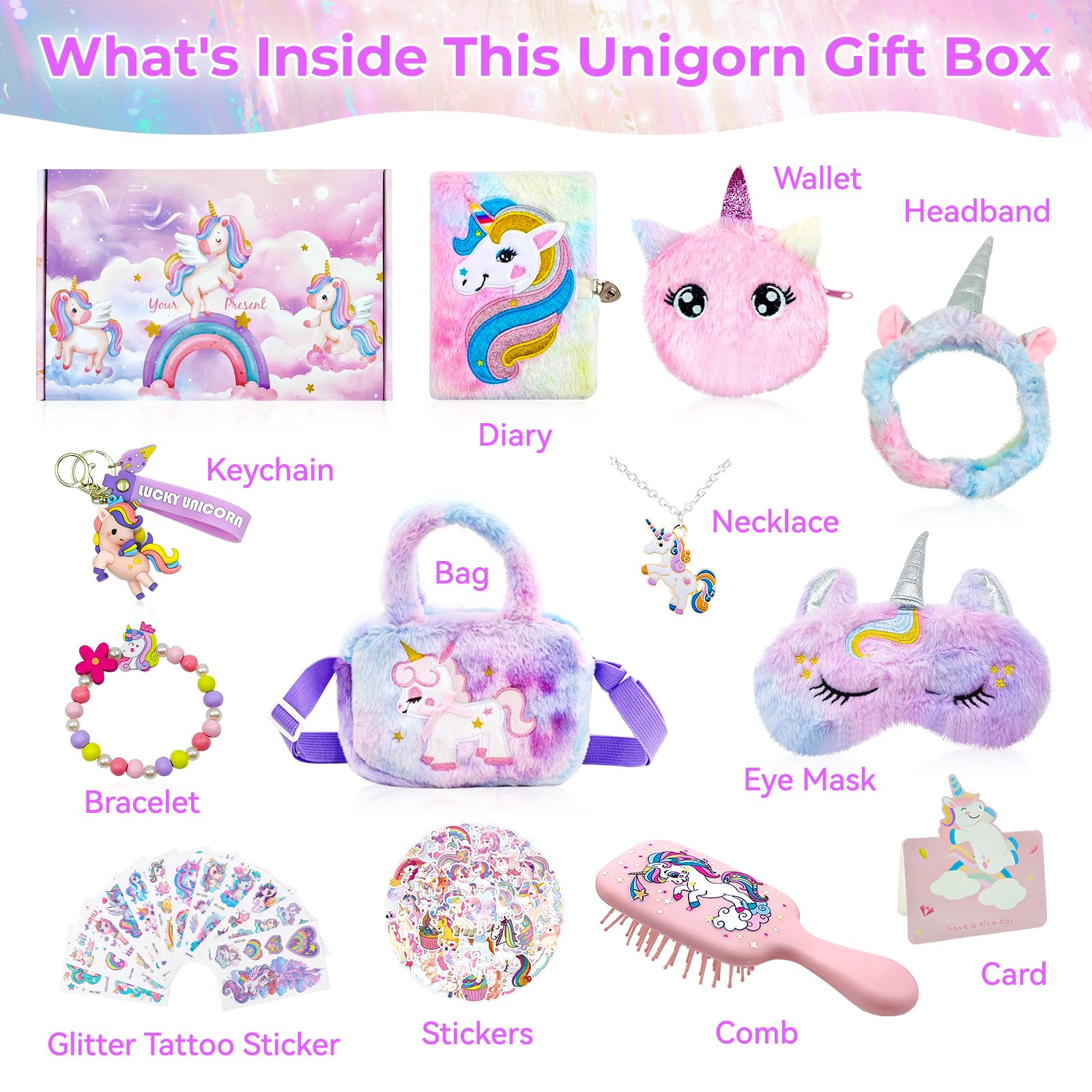 Magical Unicorn Gift Set for Girls Ages 4-10 - 12PCS Kids Unicorn Toys, Perfect Christmas & Birthday Present for Daughter, Niece, Granddaughter | Great for Playtime, Room Decor & Fantasy-Themed Parties