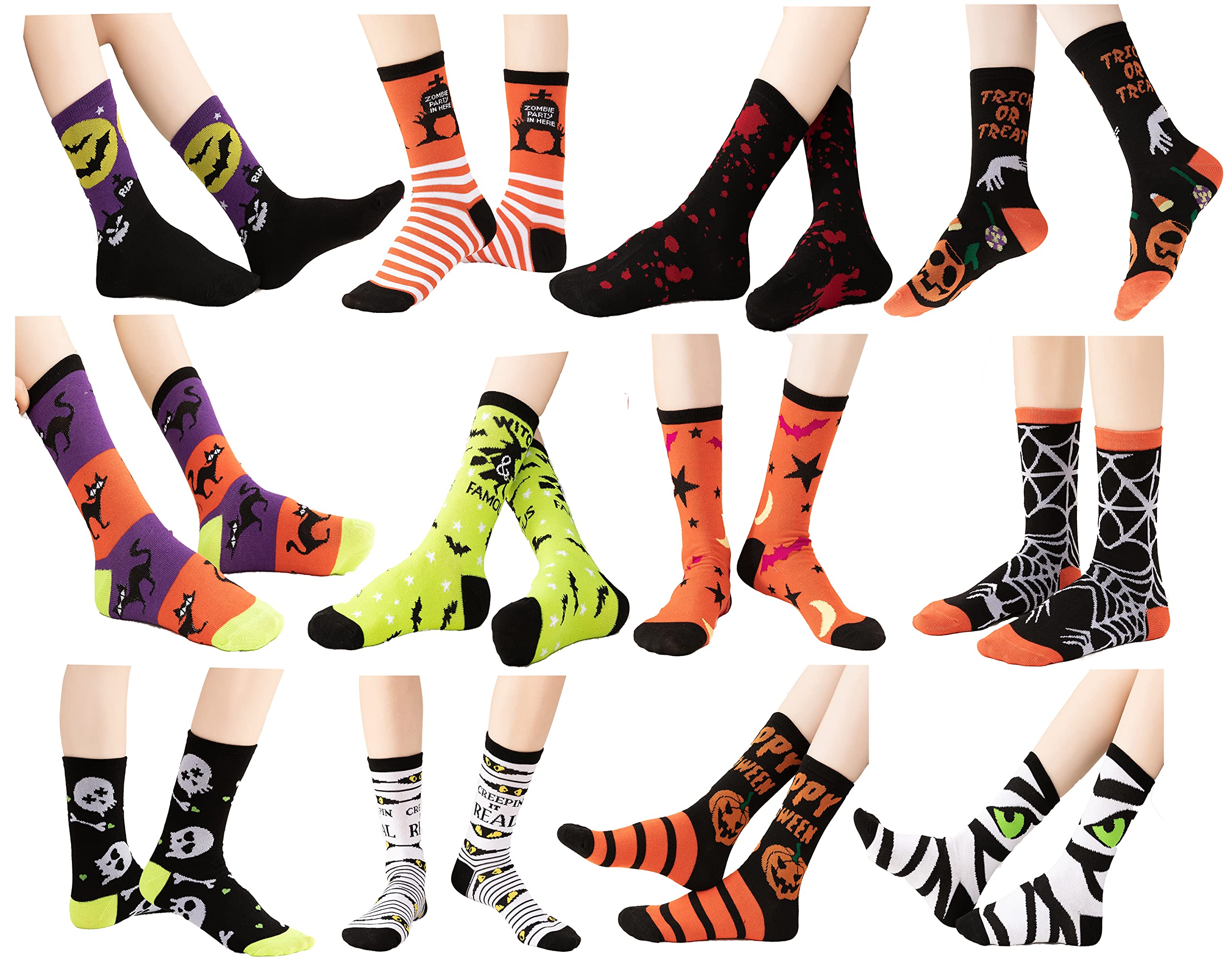 Gilbins 12-Pack Halloween Socks - Bats, Pumpkins & Ghosts Print Crew Socks for Men & Women | Novelty Halloween Gift Set | Perfect for Costume Parties, Trick-or-Treating & Spooky Season Outfits