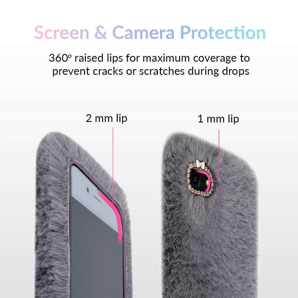 Soft Gray Faux Fur iPhone Case - Luxury Protective Cover for iPhone 13/14/15 Pro Max - Perfect for Winter Fashion, Gift Giving & Everyday Use