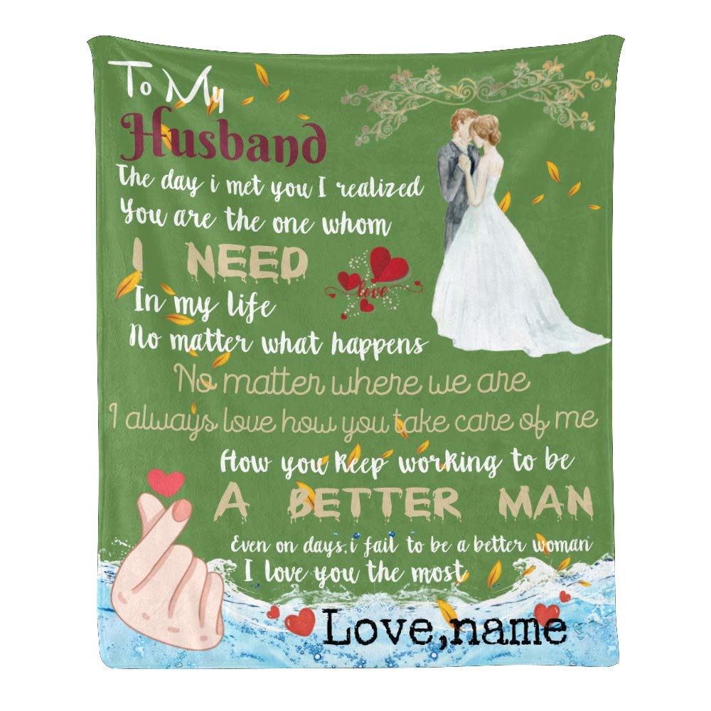 Personalized Fleece Throw Blanket for Husband - Custom Name Text, Super Soft Blanket for Couch, Sofa & Bed (50x60 inches) - Perfect Gift for Anniversary, Valentine's Day & Cozy Nights