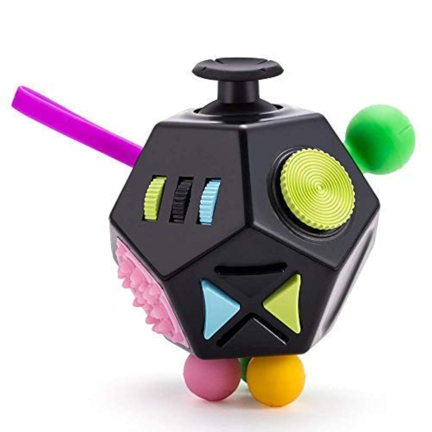 12-Sided Fidget Cube Toy for Stress Relief - Anxiety Sensory Toys for Kids, Teens & Adults with ADHD, OCD, Autism - Perfect for Office, School & Travel (Black)