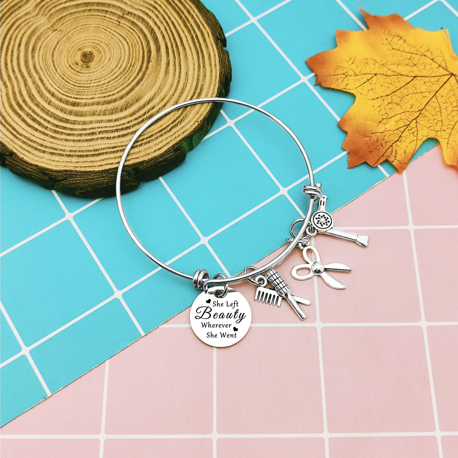 Professional Hair Stylist Bracelet - Scissor & Comb Bangle with Hair Dryer Charm - Fashionable Jewelry Gift for Hairdressers & Graduates | Salon Accessories, Stylist Appreciation Gift, Beauty School Graduation Present