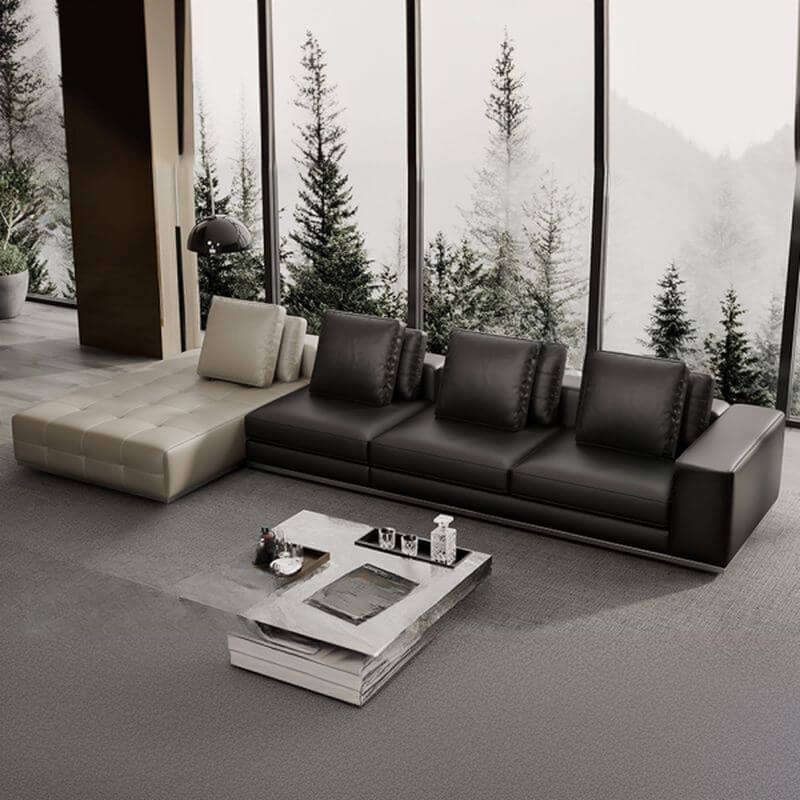 L-Shaped Sectional Sofa with Chaise Lounge - 5-Seater 4-Piece Reversible Modular Couch in Black - Perfect for Living Room, Family Room & Home Theater