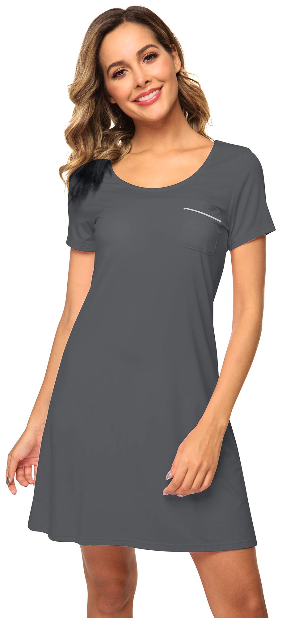 WiWi Soft Bamboo Nightgowns for Women - Lightweight Short Sleeve Sleep Shirt & Lounge Dress - Plus Size Sleepwear S-4X - Perfect for Summer Nights, Relaxing at Home & Comfortable Sleep