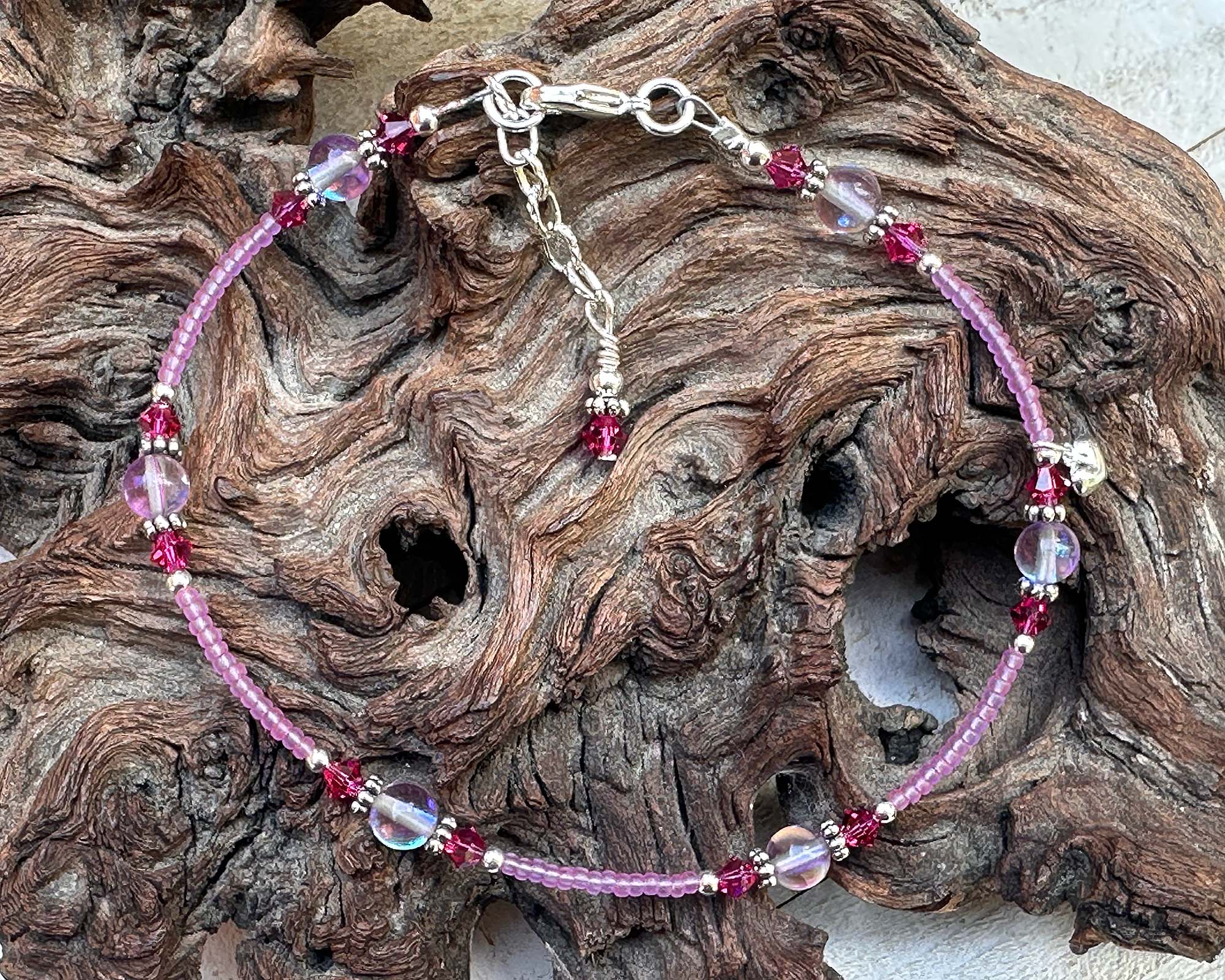 Elegant Heart Purple Beaded Anklet - Dainty Adjustable Ankle Bracelet for Women - Perfect for Beach, Summer & Boho Fashion Accessories