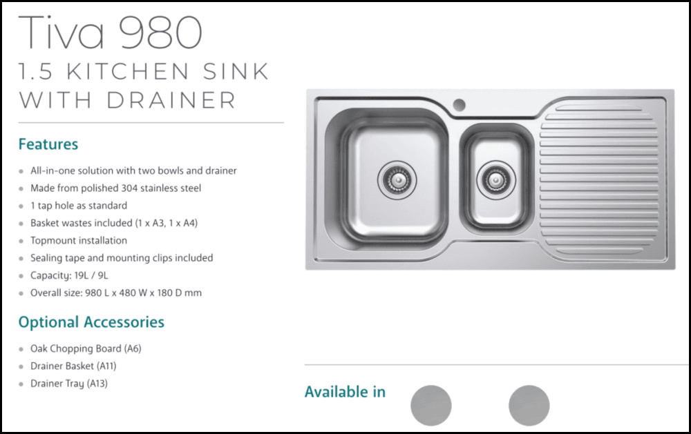Fienza Tiva 68105L Double Left-Hand Bowl Stainless Steel Kitchen Sink - Durable & Stylish for Modern Kitchens, Perfect for Washing Dishes and Food Prep