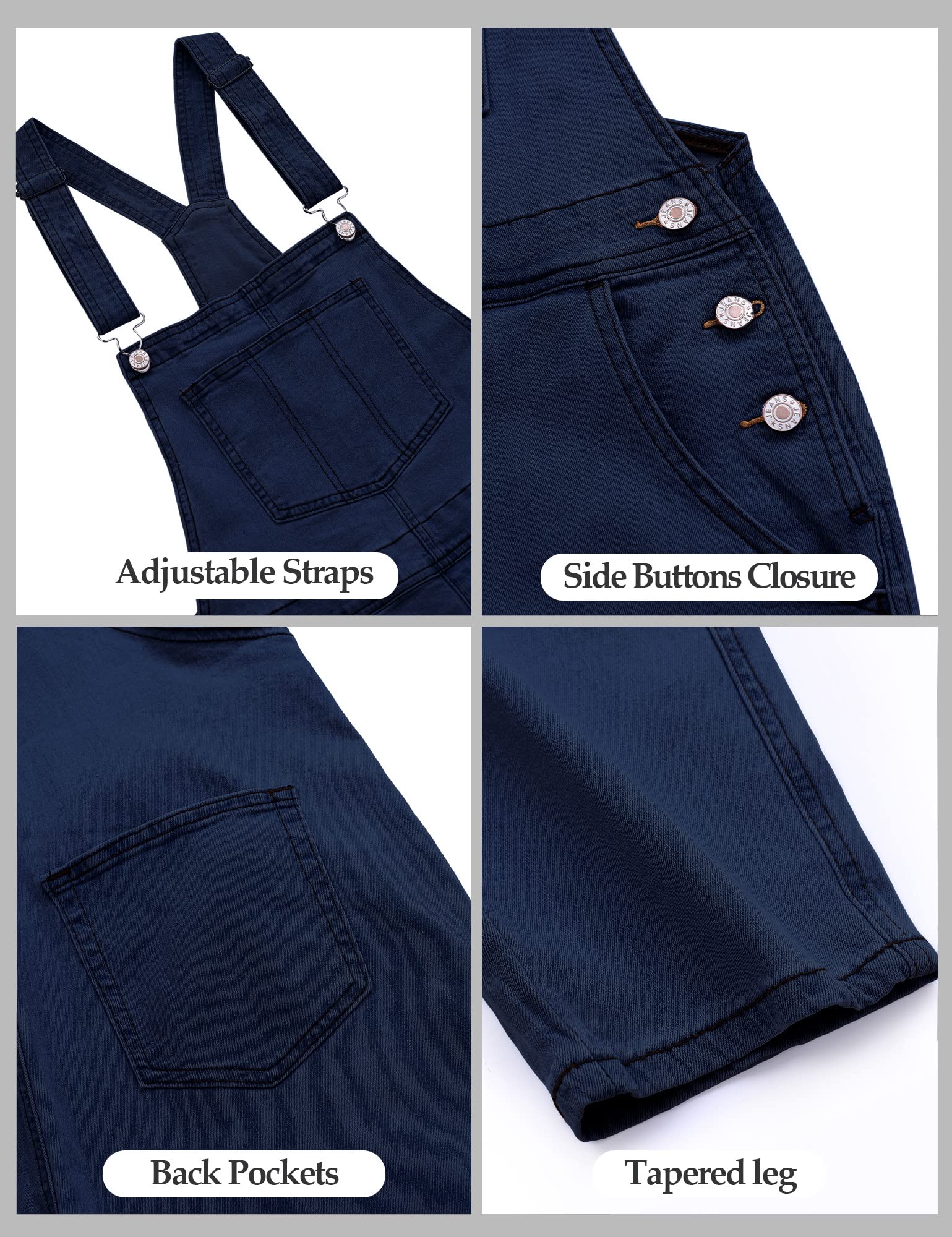 Luvamia Women's Casual Stretch Adjustable Denim Bib Overalls - High Waist Comfortable Jumpsuit for Work, Outdoor & Daily Wear