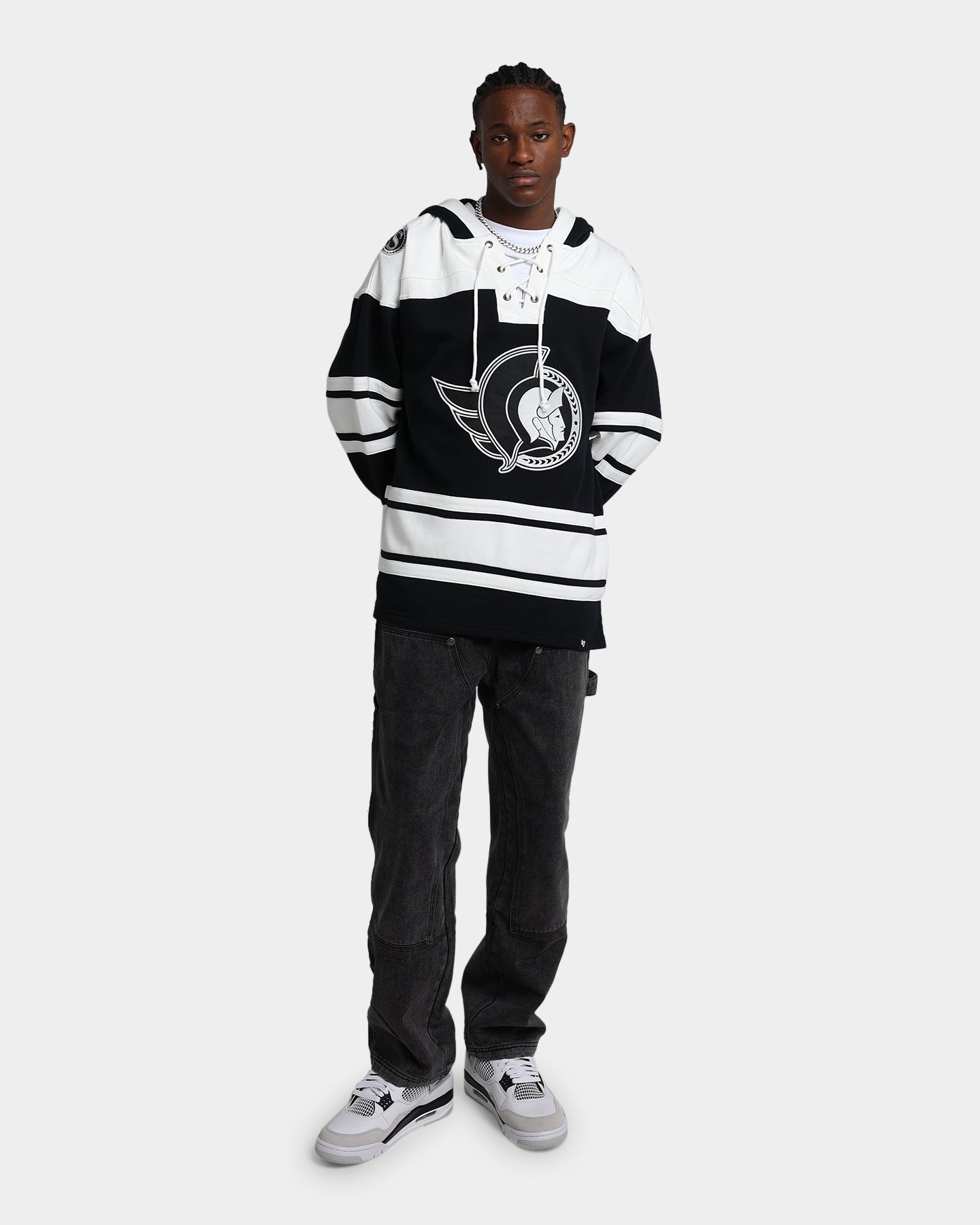 47 Brand Ottawa Senators Superior Lacer Hoodie - Men's NHL Hockey Pullover Sweatshirt - Jet Black - Perfect for Game Day & Casual Wear