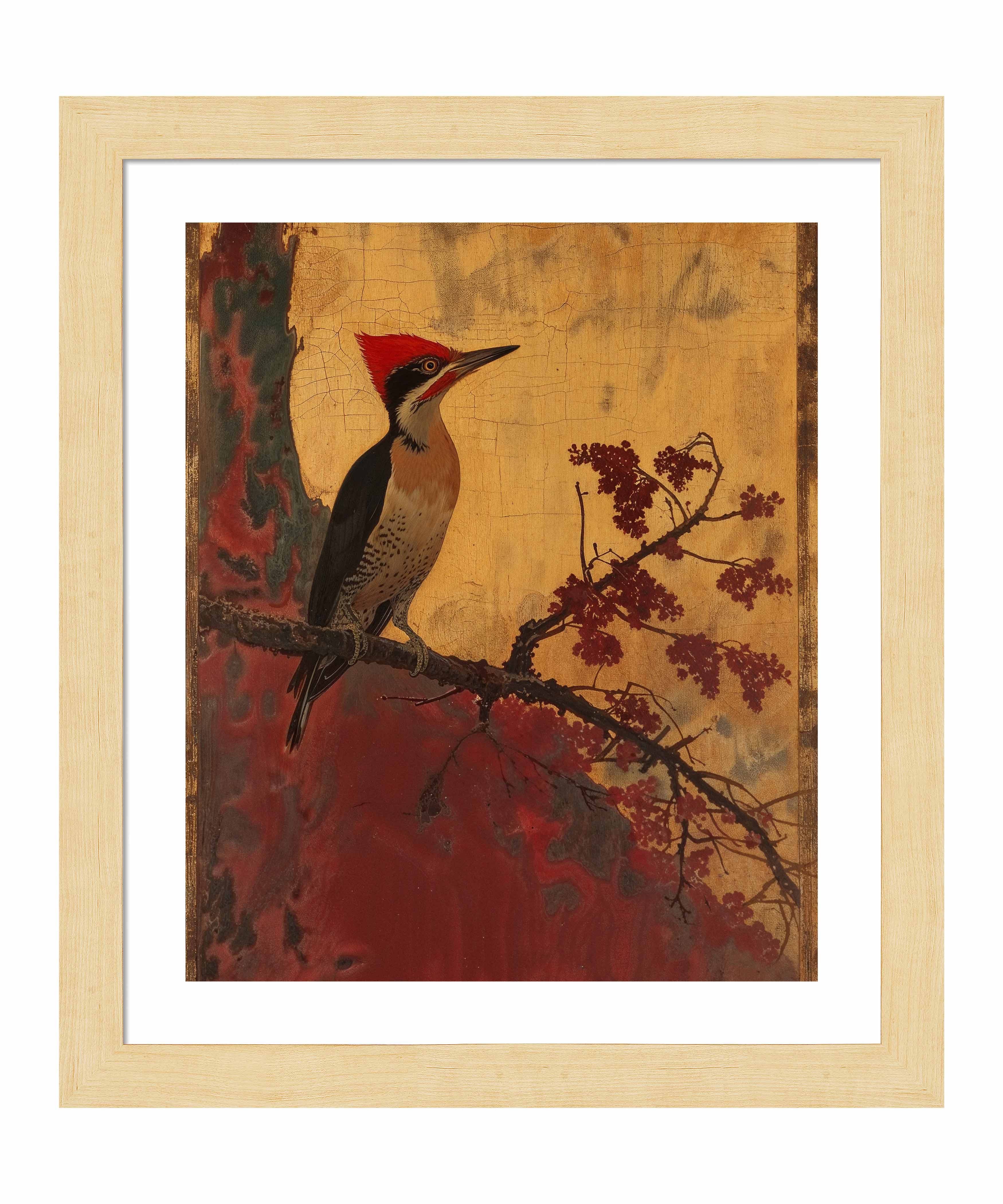 Echoes of Silk Woodpecker in Autumn Splendor - Premium Art Prints for Home & Office Decor | Nature-Inspired Wall Art for Living Room, Bedroom & Office