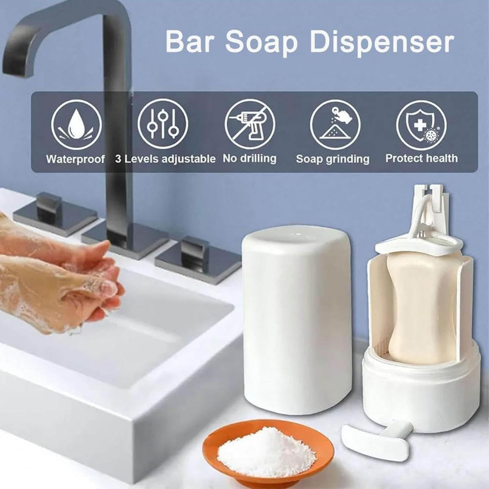 Waterproof Adjustable Soap Grinder Dispenser - Wall Mounted Kitchen & Bathroom Soap Foam Maker | Effortless Soap Grinding for Hand Washing, Dish Cleaning & Showering | Perfect for Home, Restaurant & Hotel Use