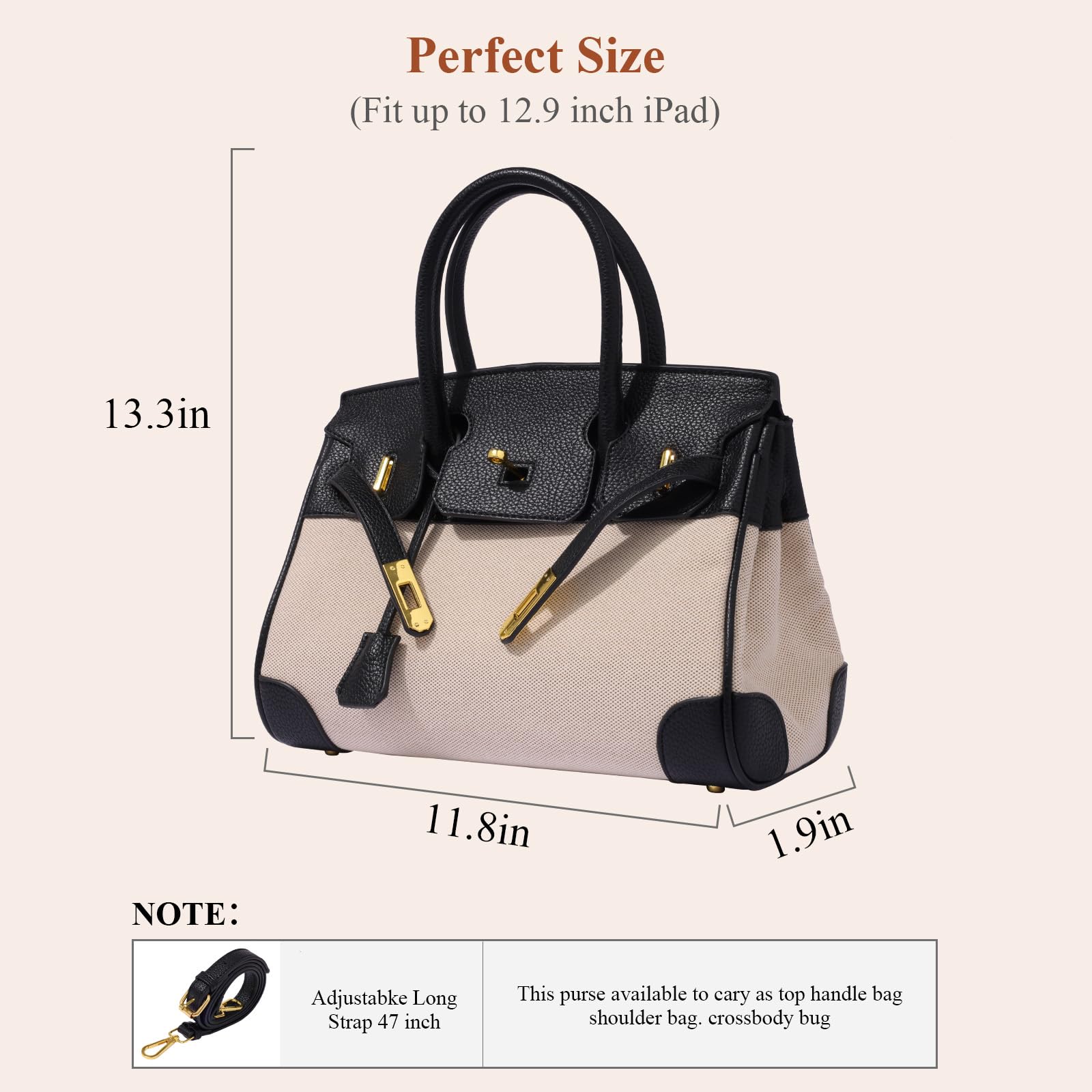 Elegant Leather & Canvas Top Handle Bags for Women - Stylish Satchel Handbag with Durable Shoulder Strap | Perfect for Work, Travel & Everyday Use