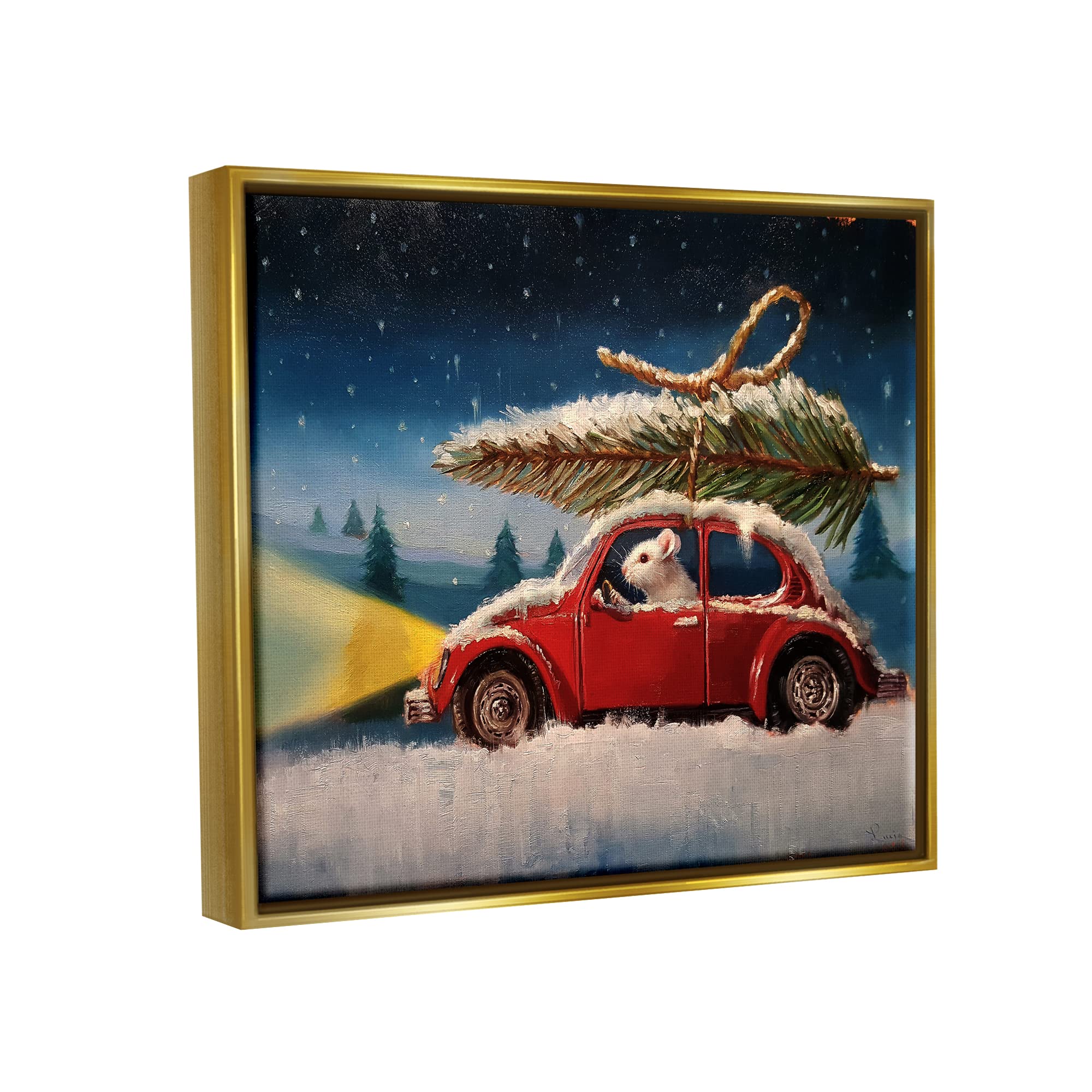 Stupell Industries Winter Holiday Mouse Driving Through Snow Canvas Wall Art - Lucia Heffernan Design - Perfect for Christmas Decor, Living Room & Nursery Wall Decor